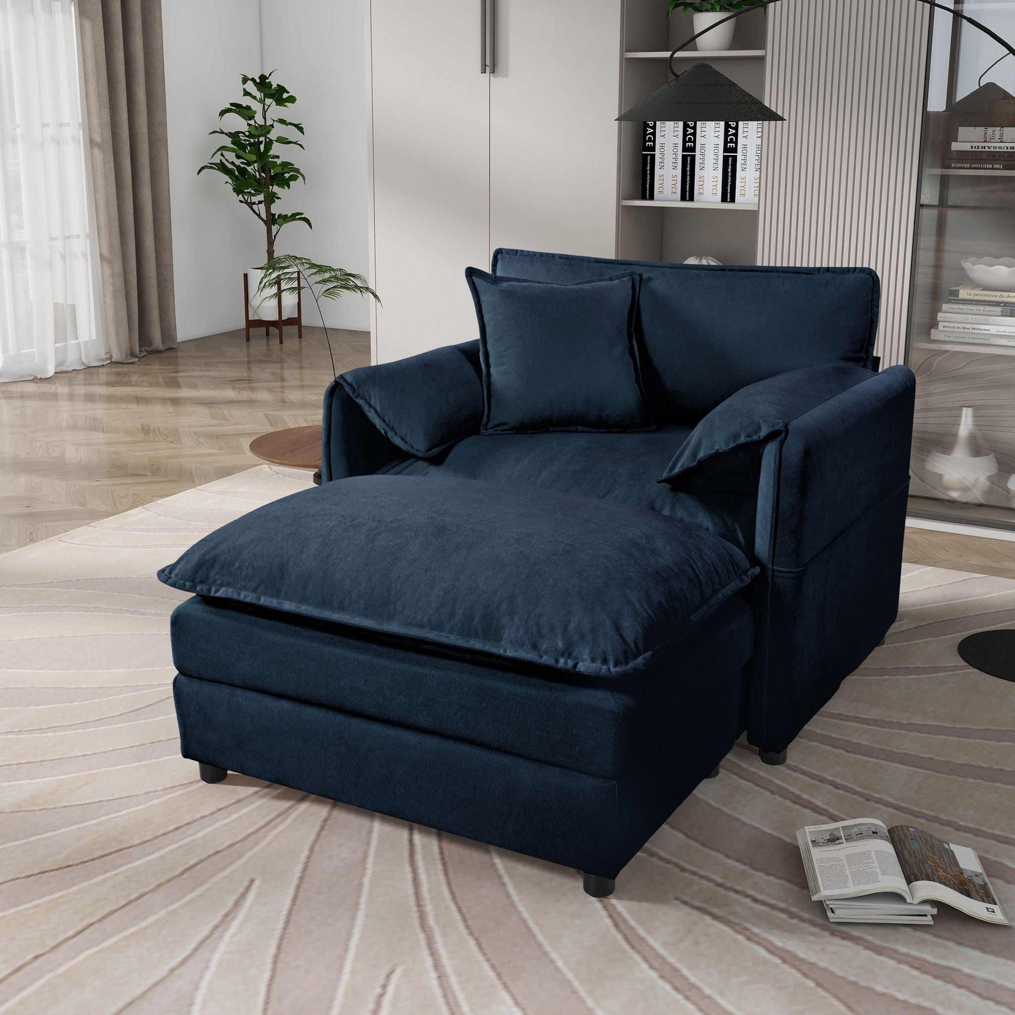Oversized Chair With Movable Ottoman, Soft Upholstered Lounge Chair