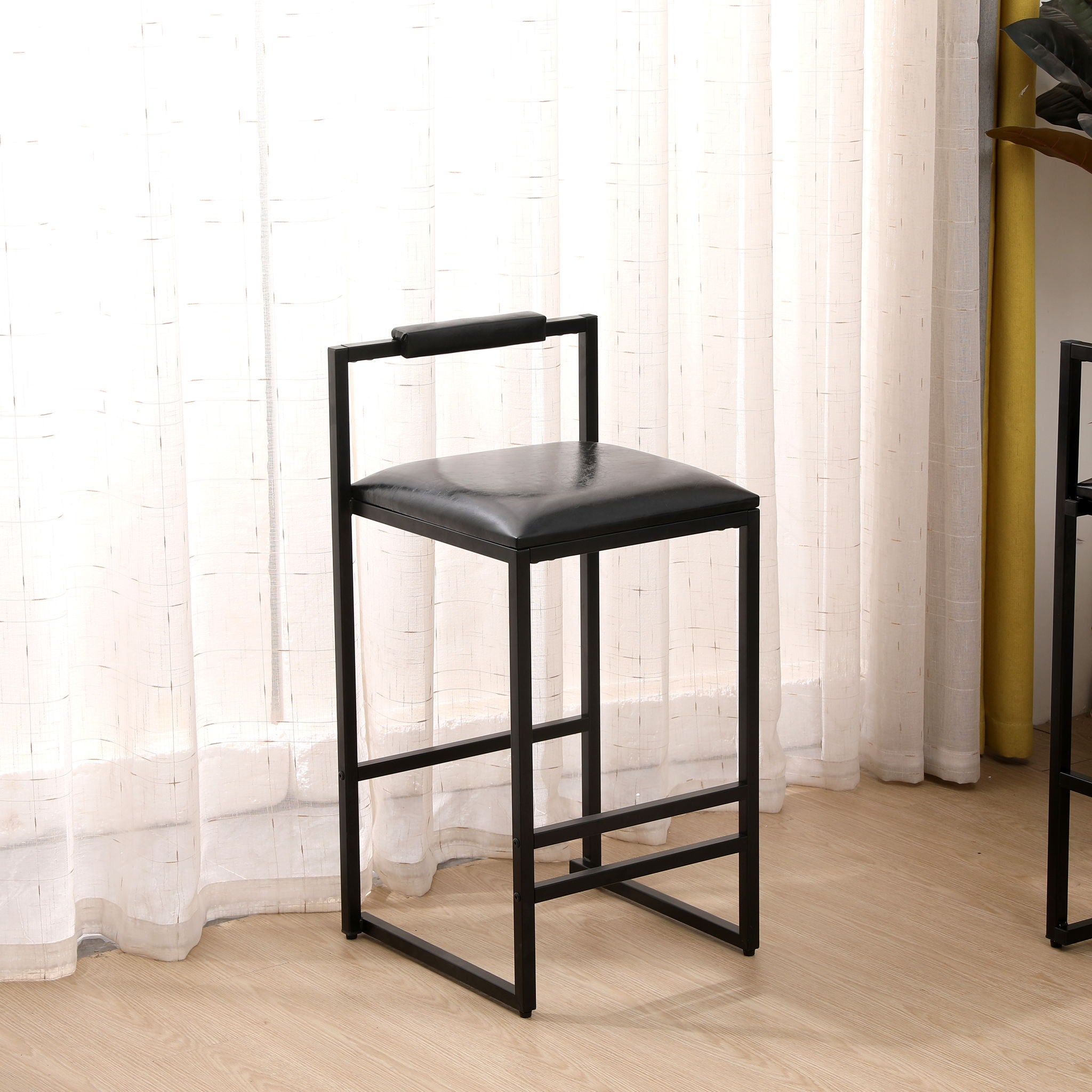 Elegant Bar Stool Set With Backrest And Footrest, Counter Height (Set of 2)