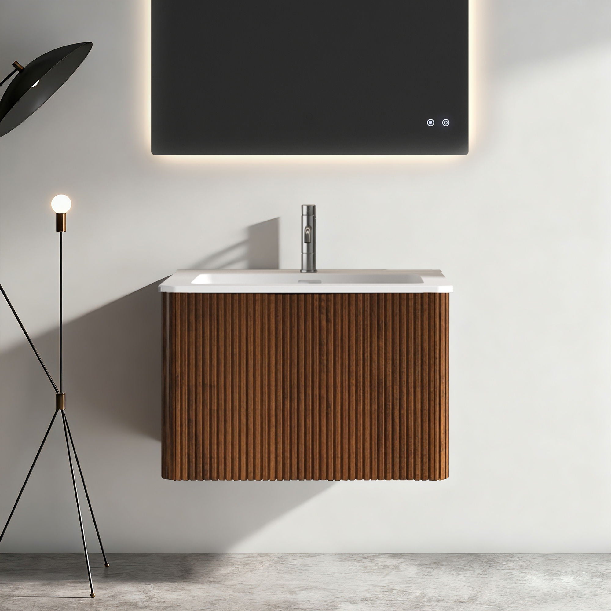 Etna - Striped Bathroom Vanity With Ceramic Sink, Wall Mounted Floating Bathroom Vanity For Modern Bathroom