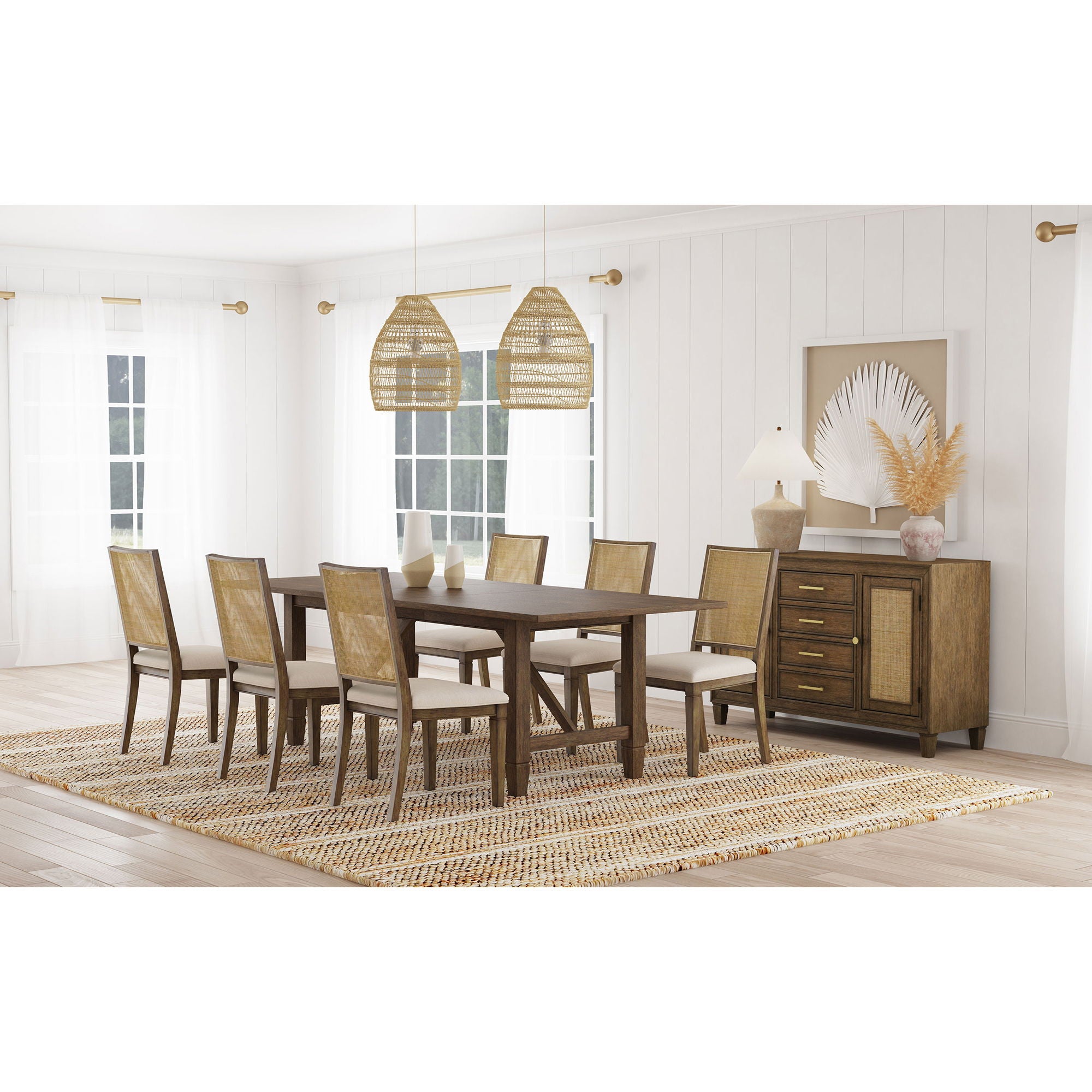Jamie - 7 Piece Rectangular Dining Table Set - Light Brown
