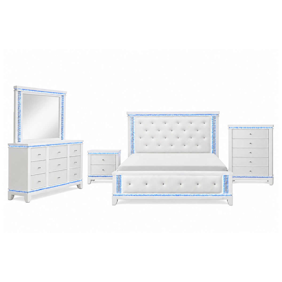 Adalid - 5 Pieces Bedroom Set With LED Lights And Glittered Detailing