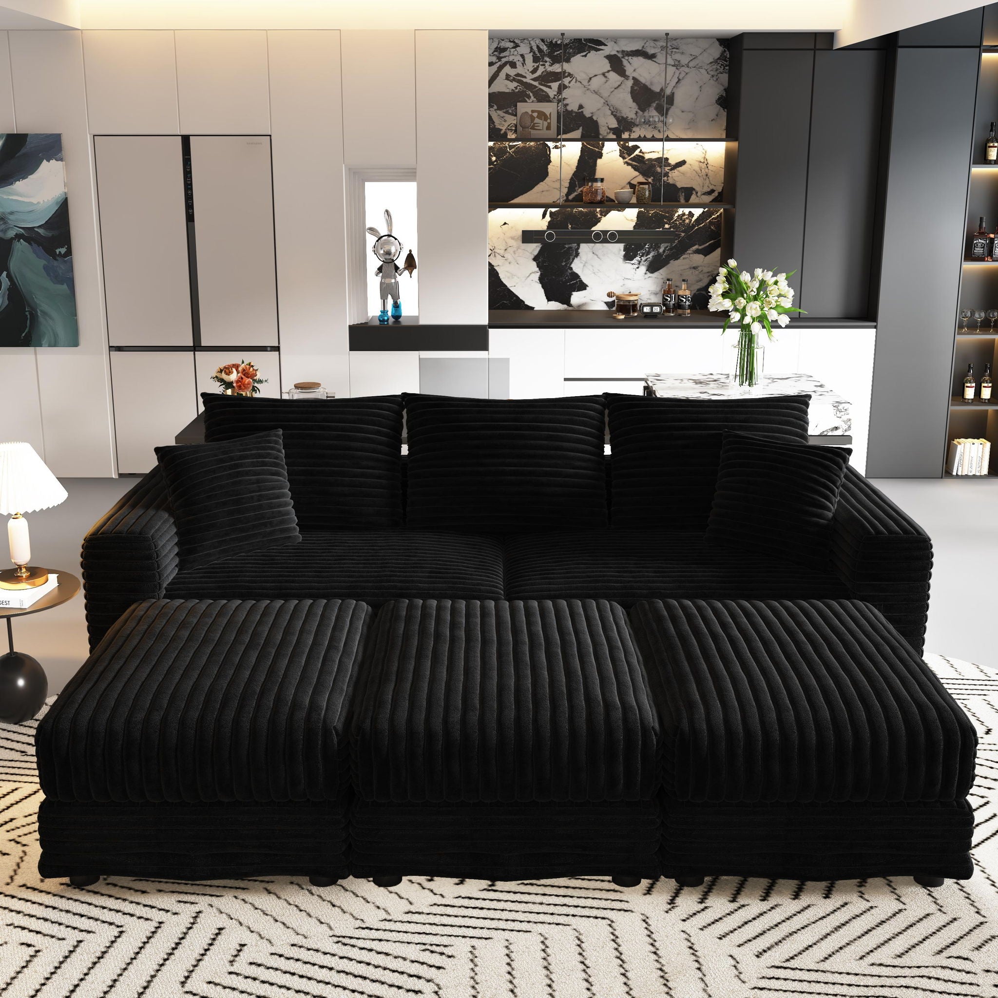 Convertible Deep Seat Sofa With Soft Pillows And Ottomans