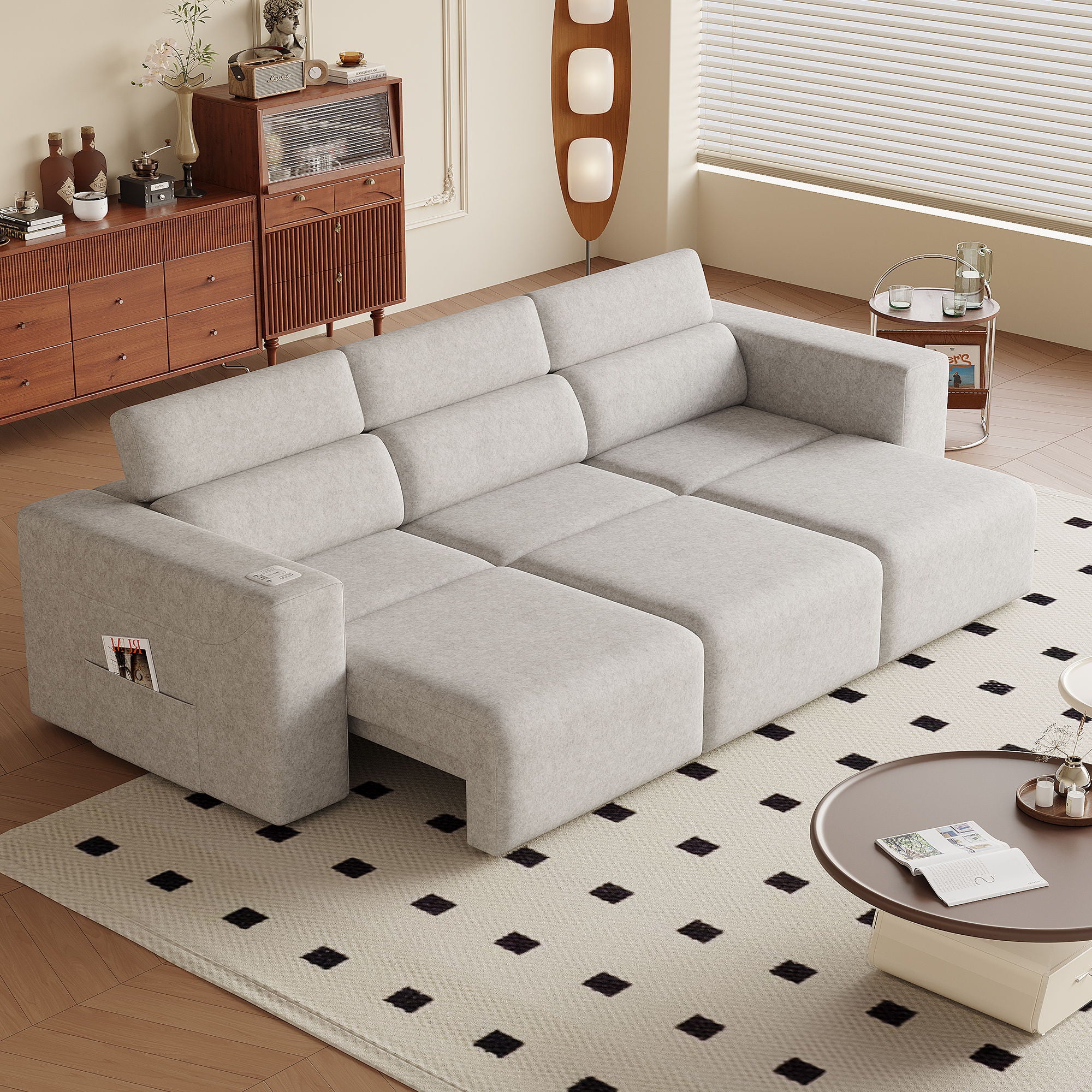 3 Seater Power Recliner Sofa With Wireless Charging And Remote Control - Gray