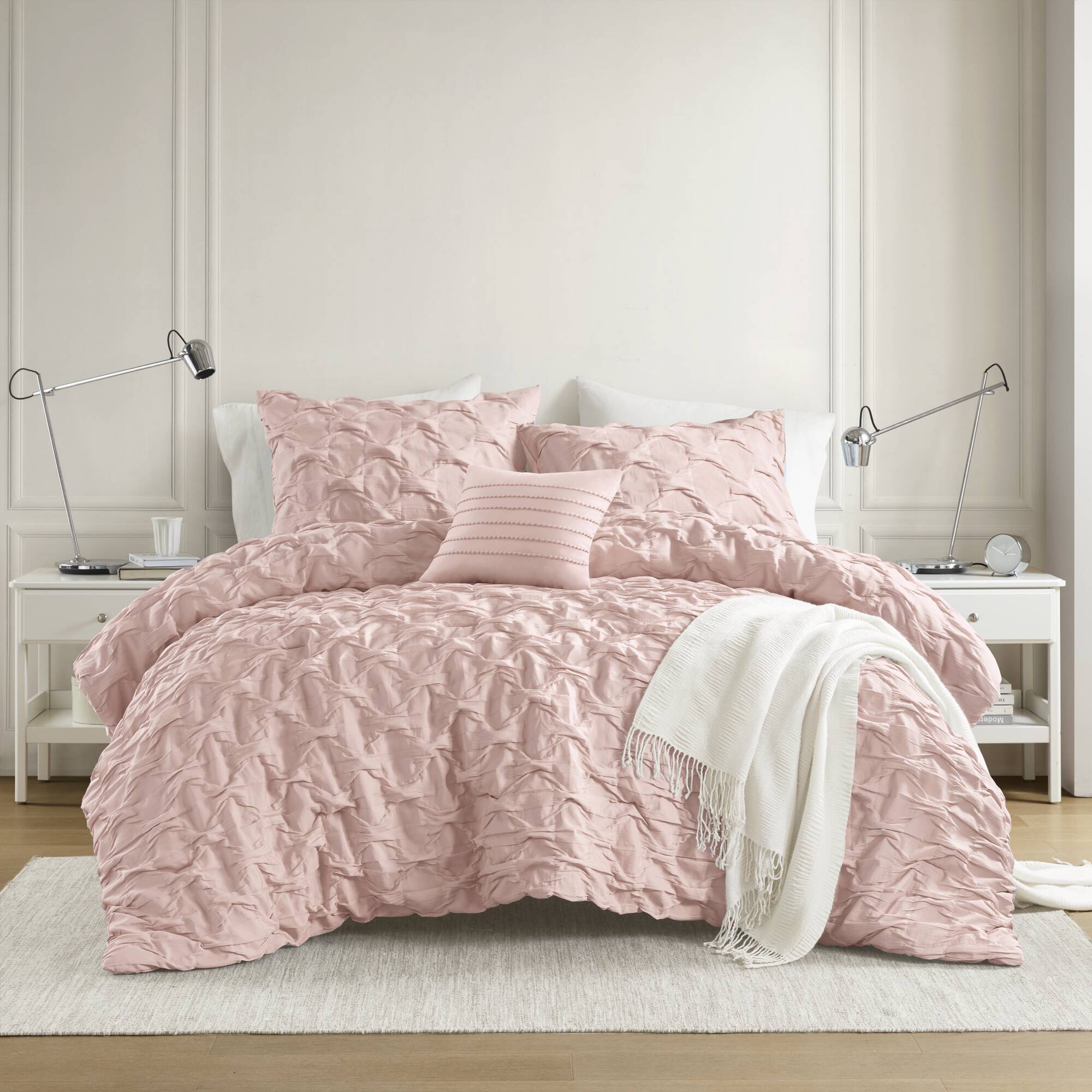 Bailey - Full/Queen Diamond Pucker Comforter Set - Pink