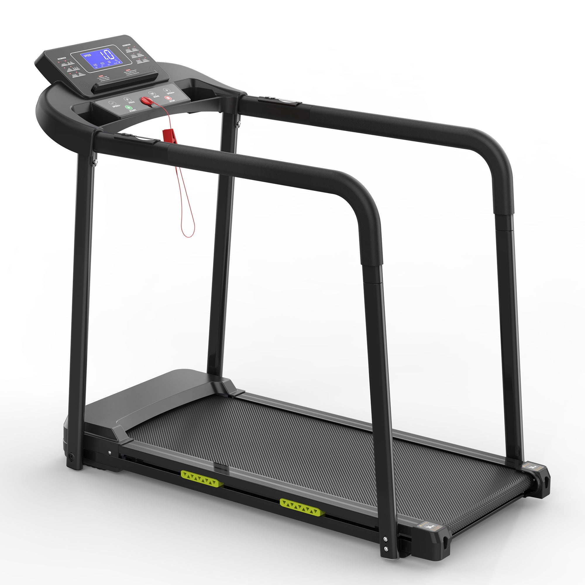Walking Pad Treadmill With Foldable Design, Large LED Display, Stable Handrails - Black