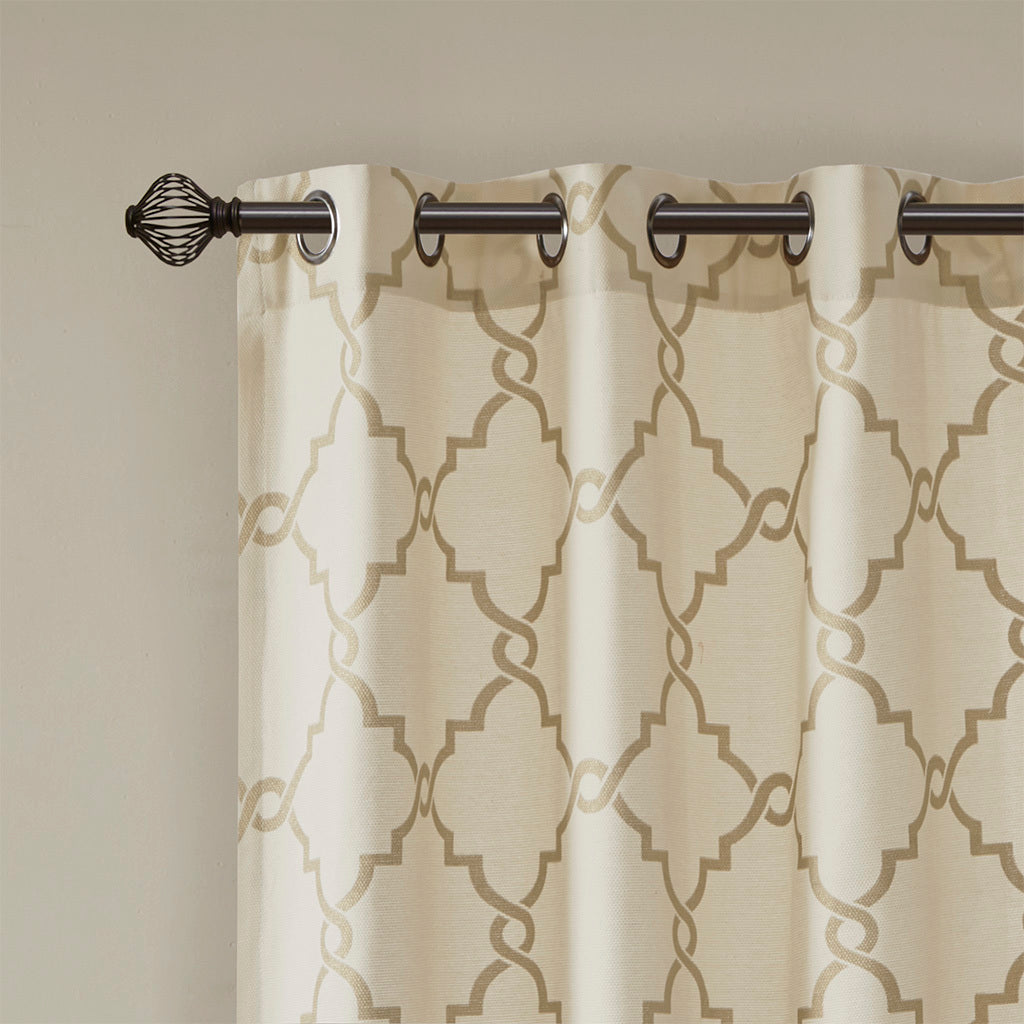 Fretwork Print Grommet Top Window Curtain Panel