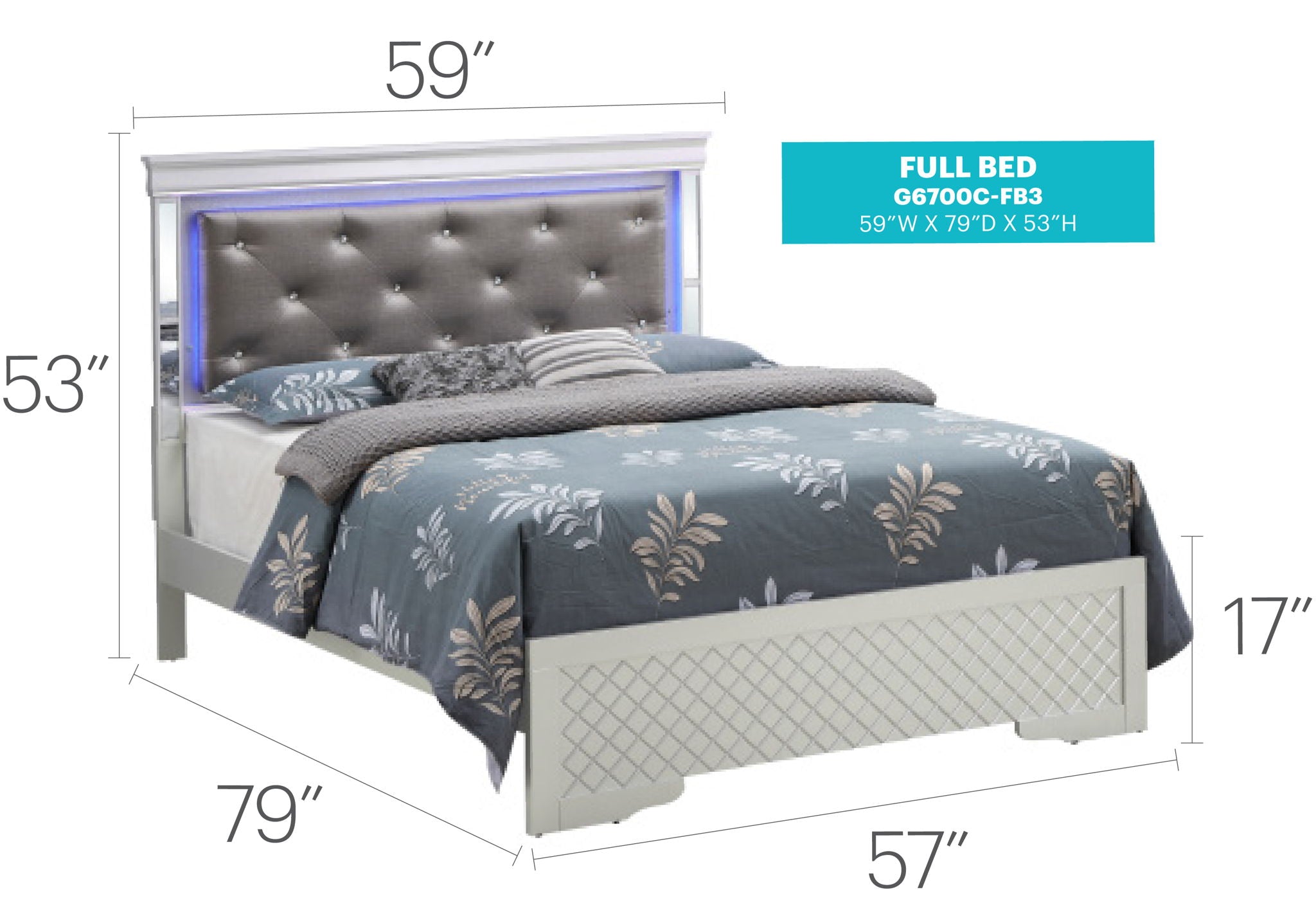 Bed With LED Light Accents Headboard