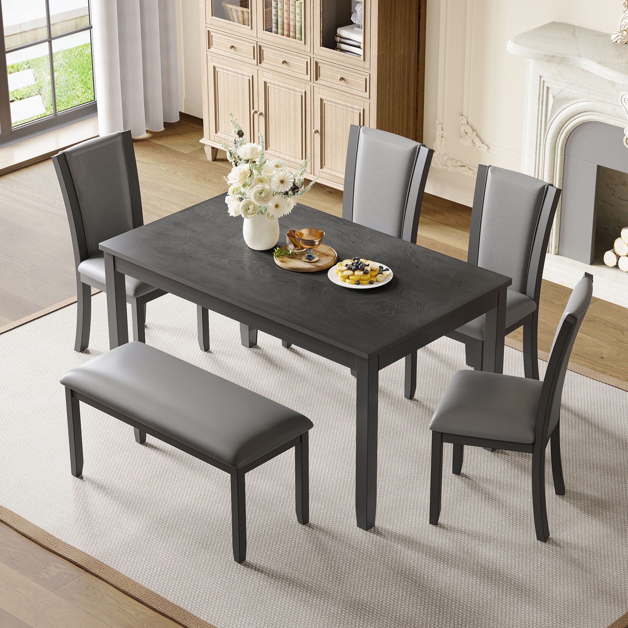 Dining Table Set With Upholstered Chairs, Rectangular Dining Table Set