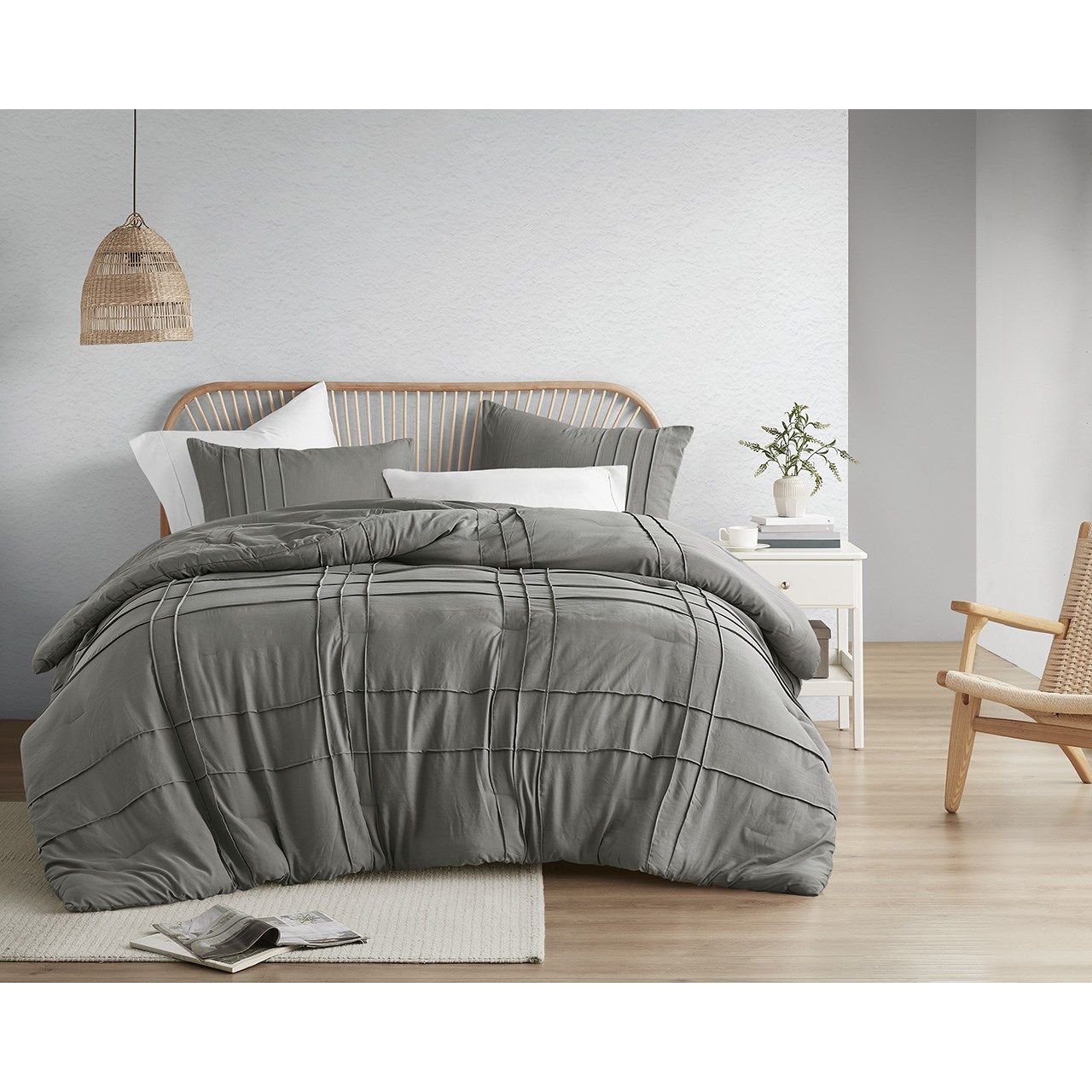 Porter - King Soft Washed Pleated Duvet Cover Set - Gray