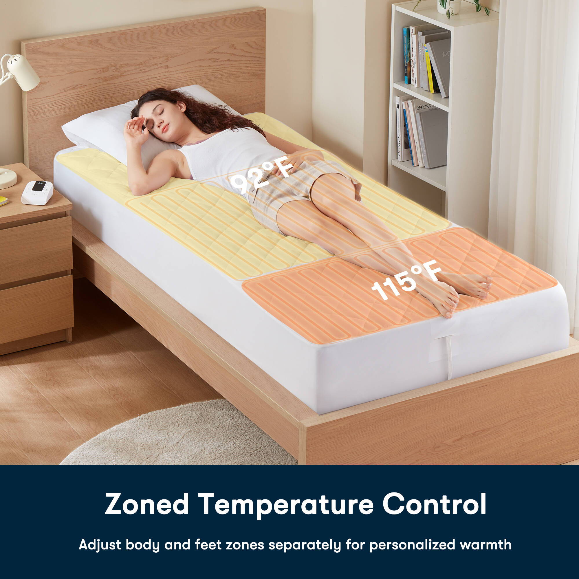 Microfiber Zoned - Twin Long Heated Mattress Pad - White