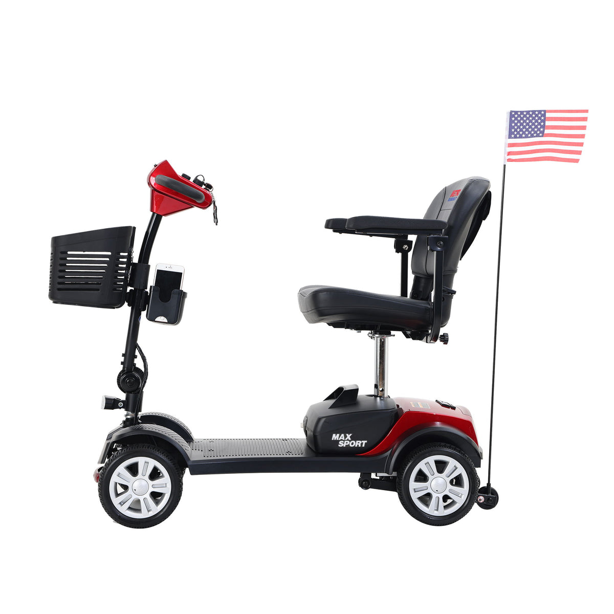 Max Sport - 4 Wheels Outdoor Compact Mobility Scooter With 2 Pieces X 12Ah Lead Acid Battery - Red