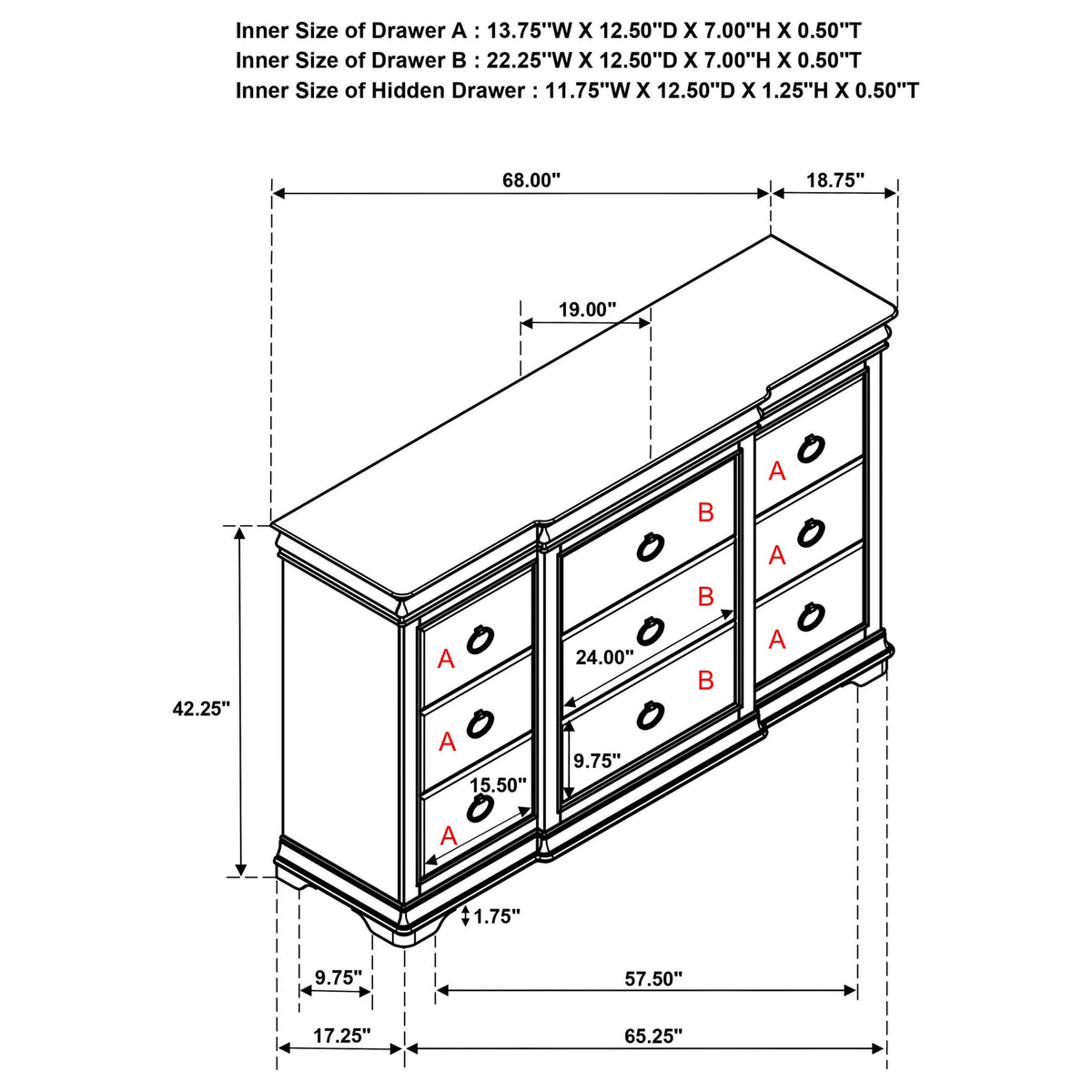 Leonide - 9 Drawer Dresser - Cherry