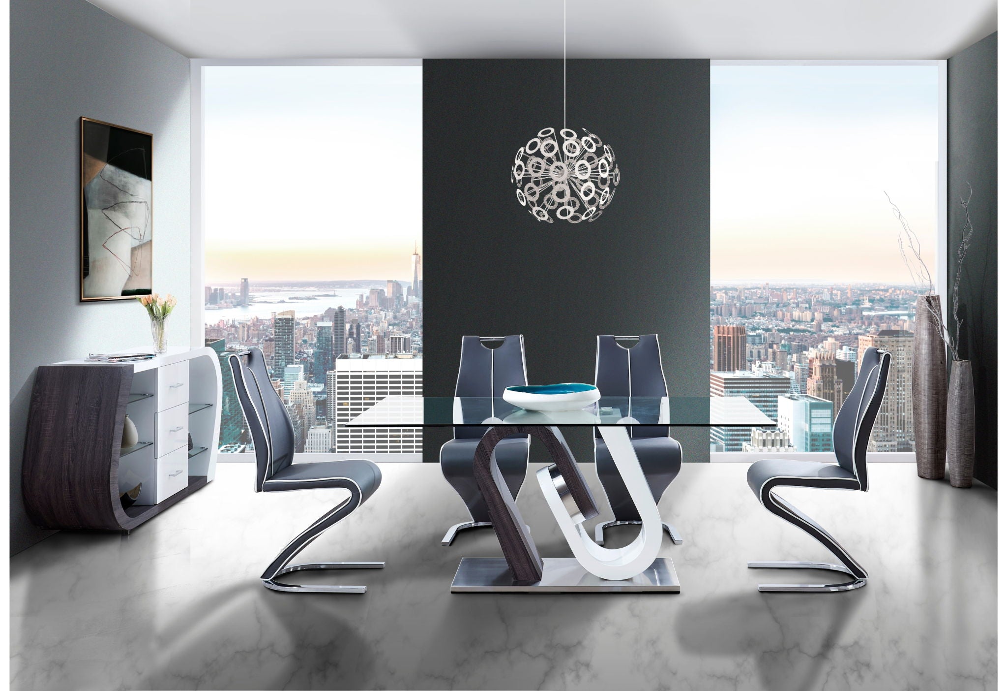 D4127 - 7 Piece Dining Room Set (Dining Table And 6 Dinning Chairs) - Silver