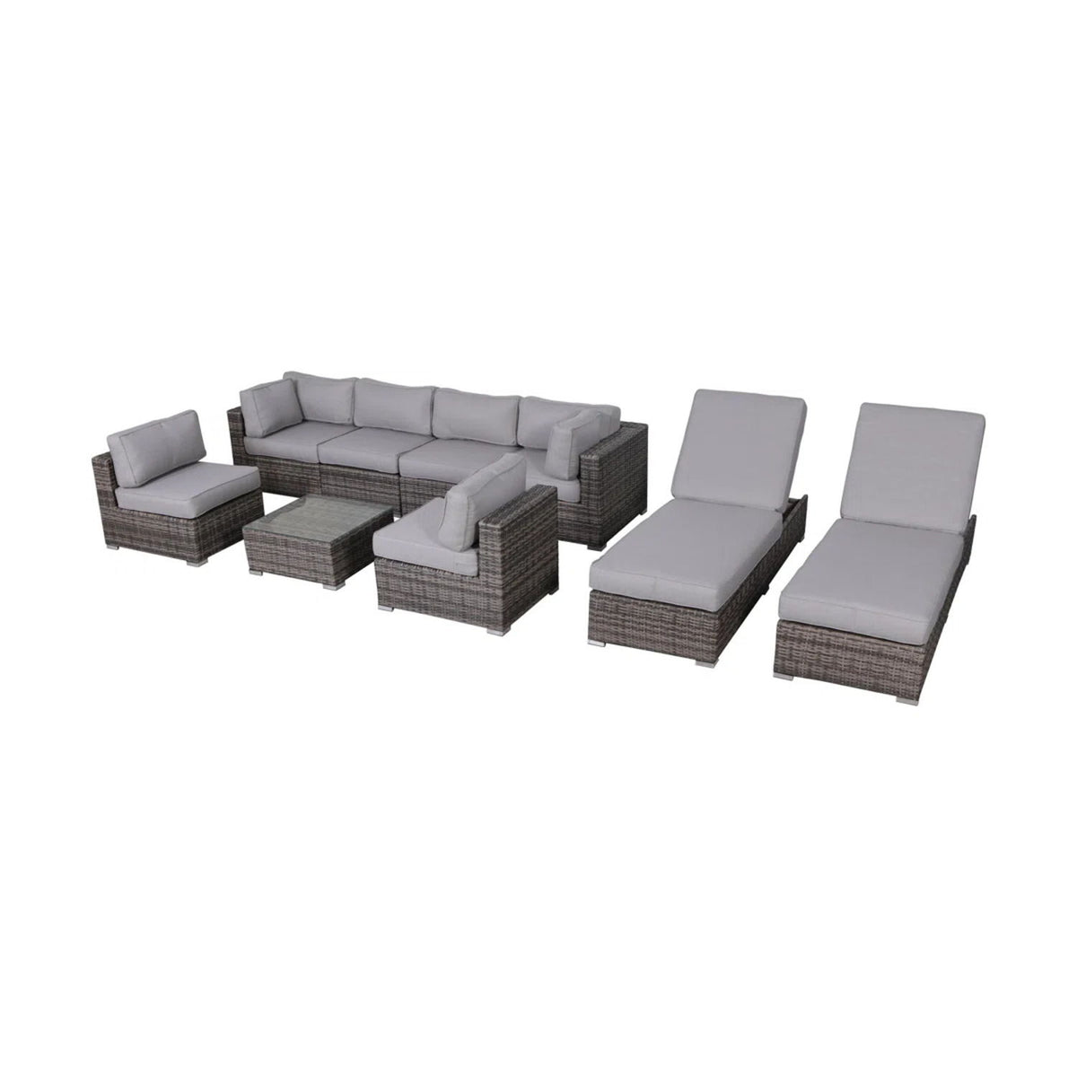 8 Person Rattan Wicker Patio Seating Group With Plush Cushions - Gray Mix