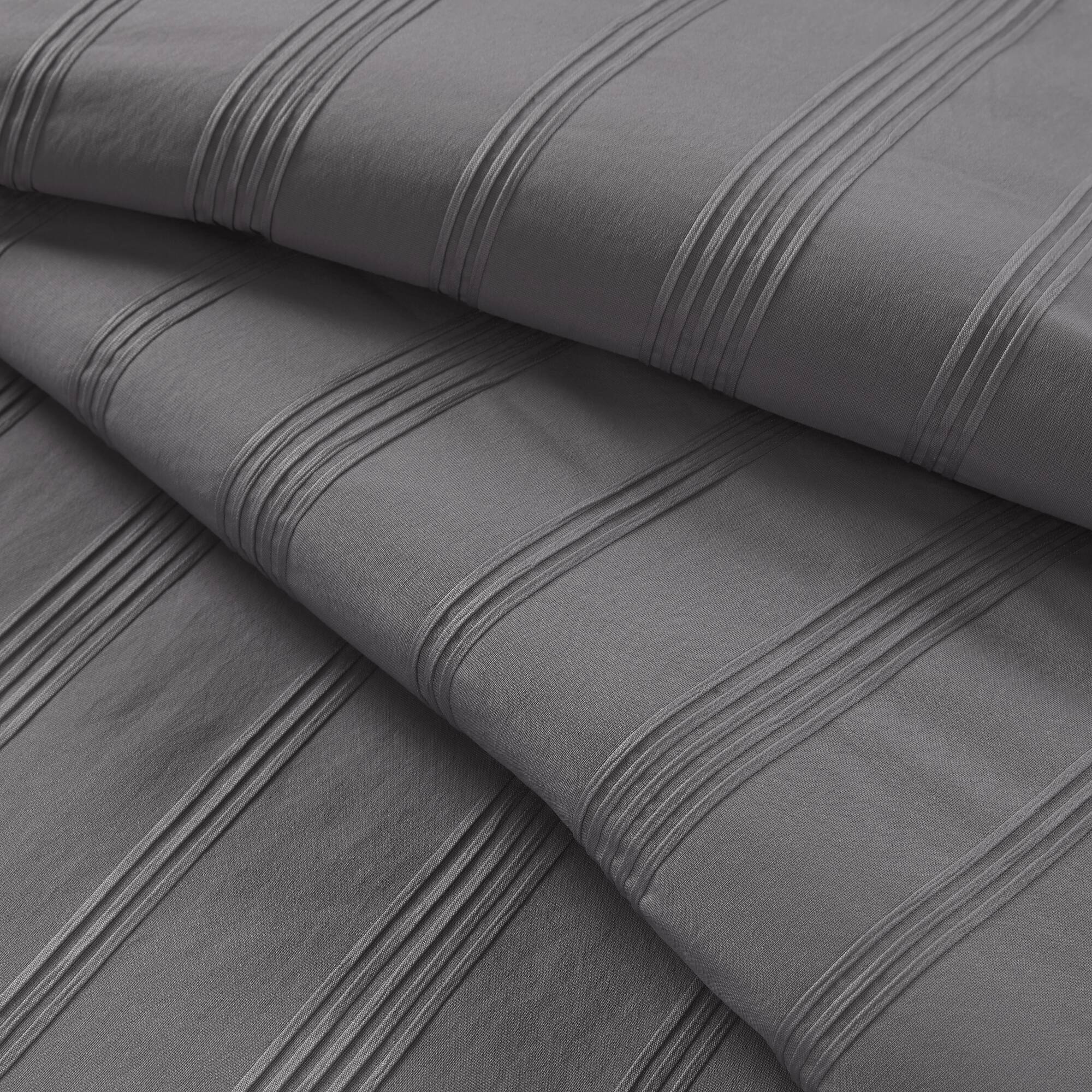 Logan - Full Striped Duvet Set - Charcoal
