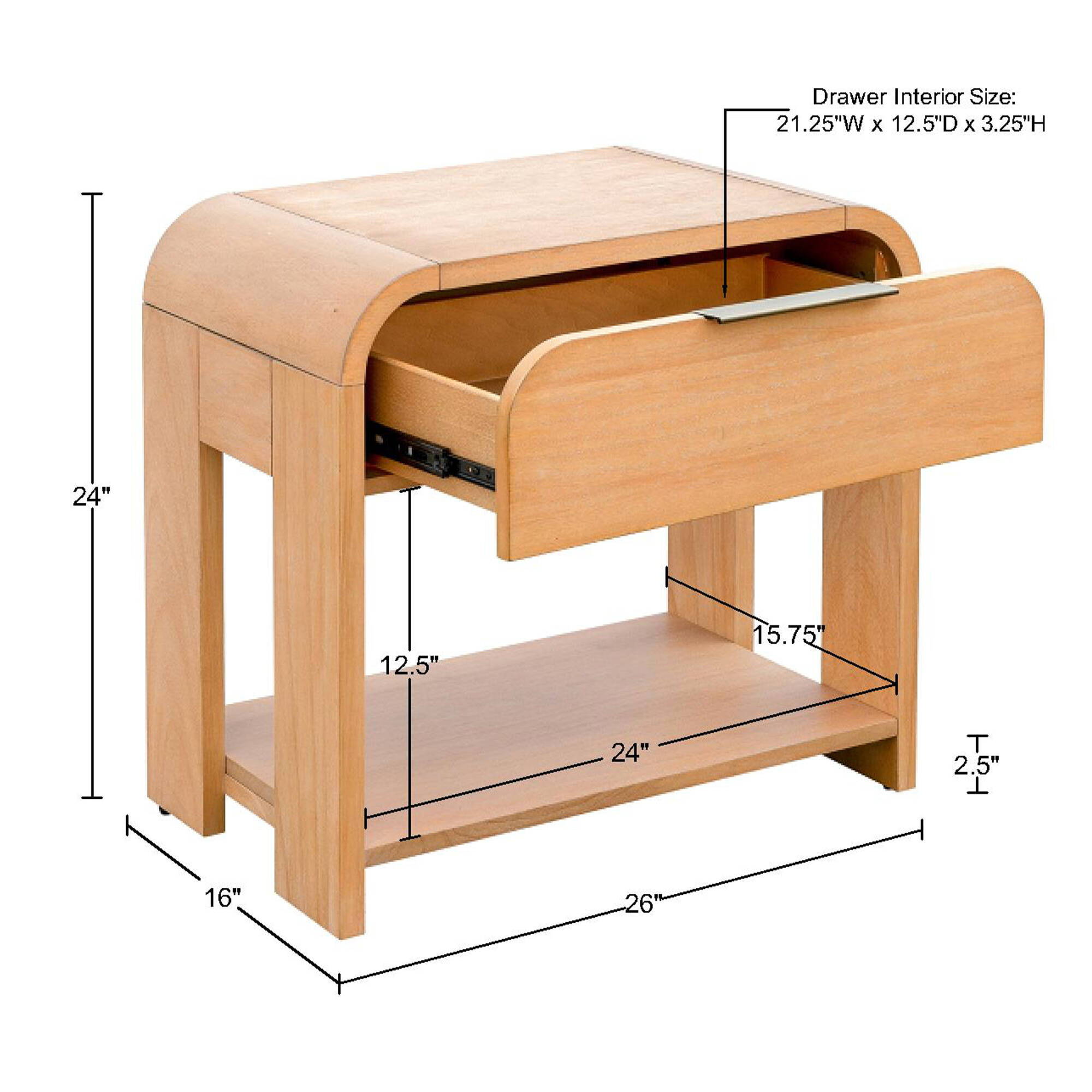 Jameson - Modern One Drawer Waterfall Nightstand - Natural