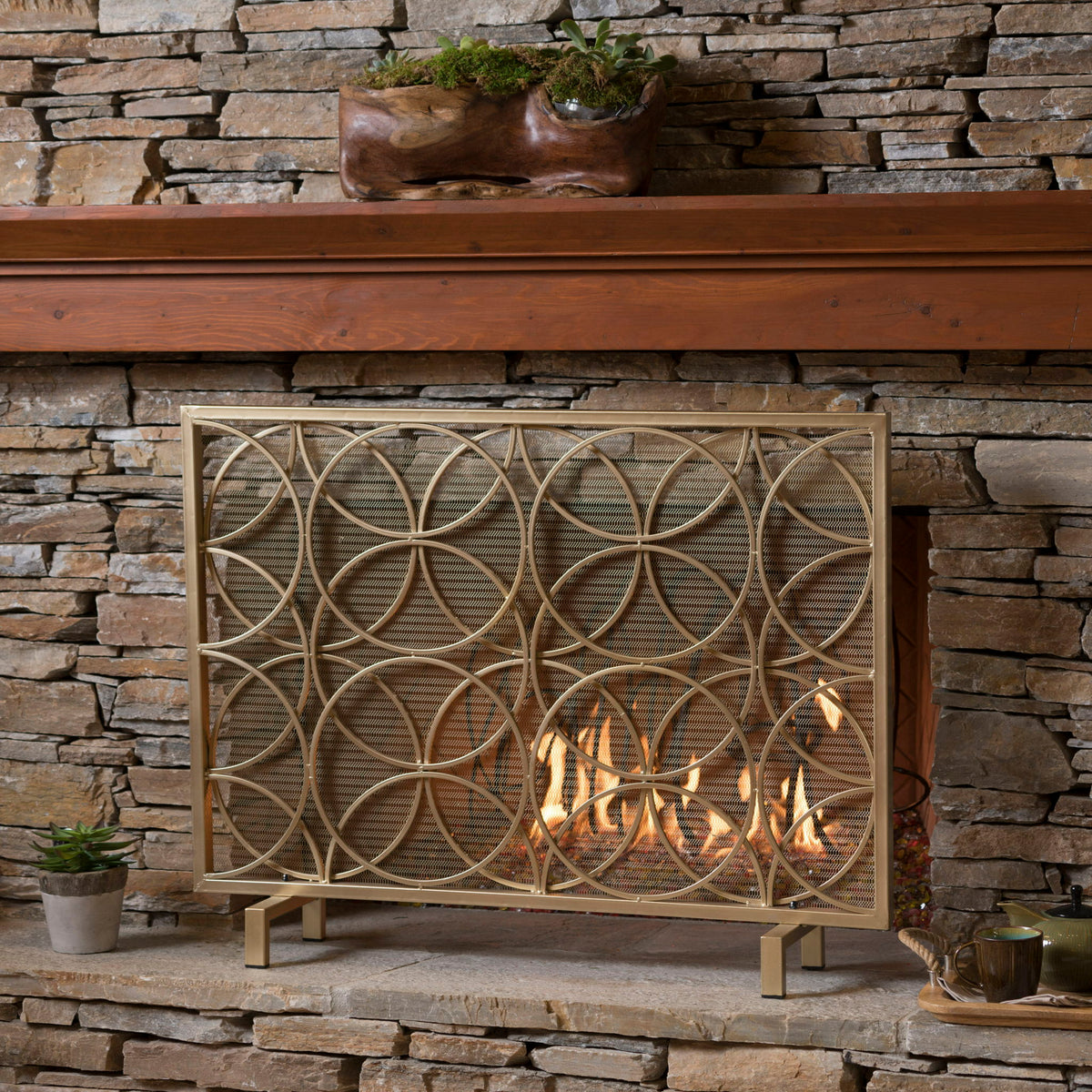 Thayer - Single Panel Iron Fireplace Screen With Geometric Design