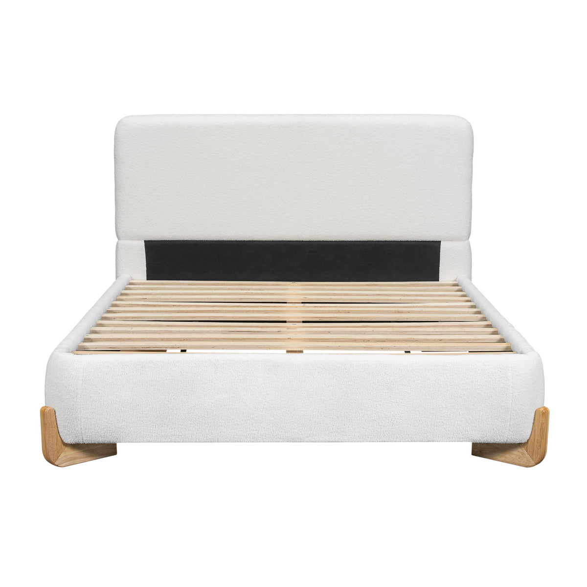 Elegant Boucle Upholstered Bed With Solid Wood Feet