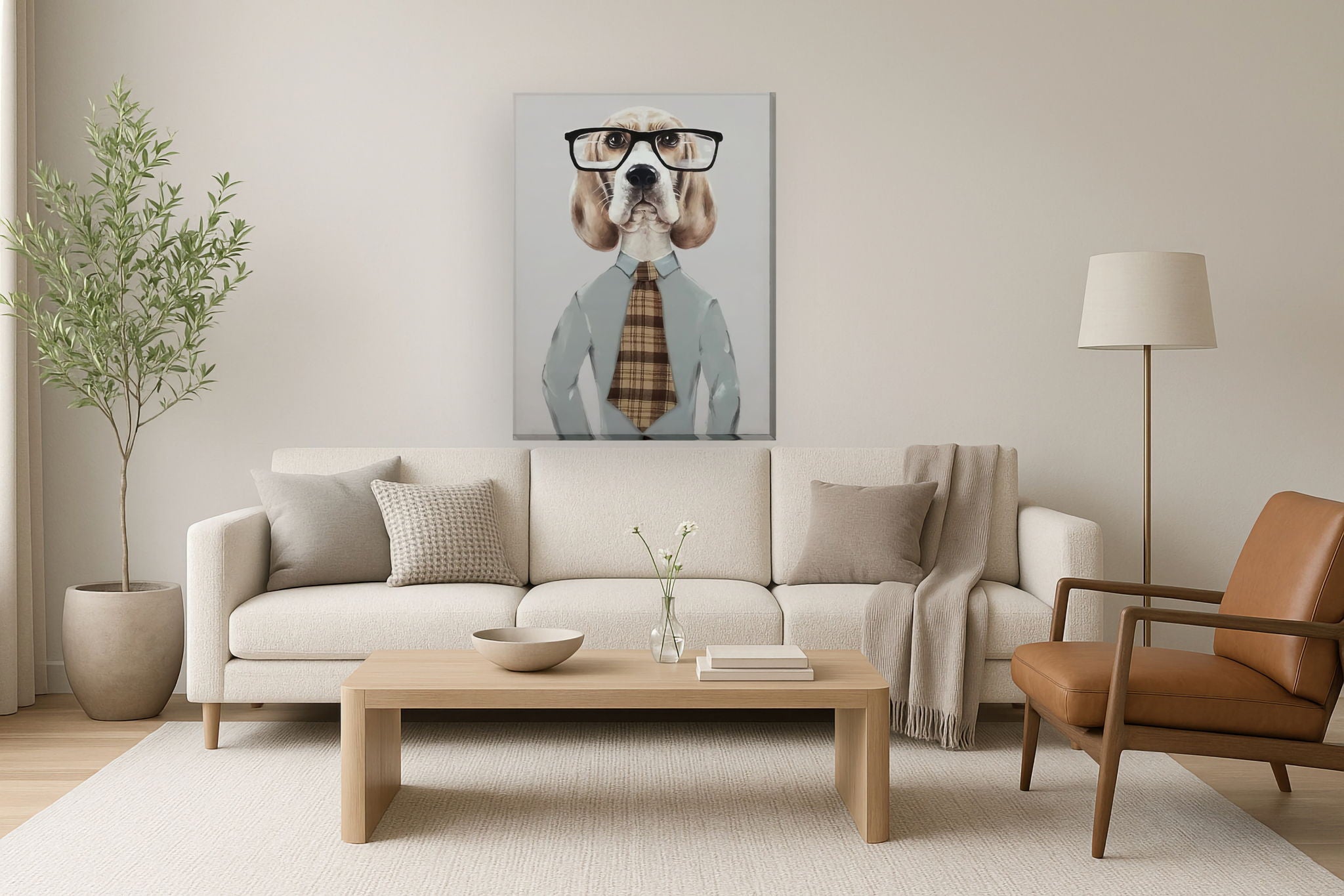 Dapper Hound Boss - 30" x 40" Framed Wall Art - Gray
