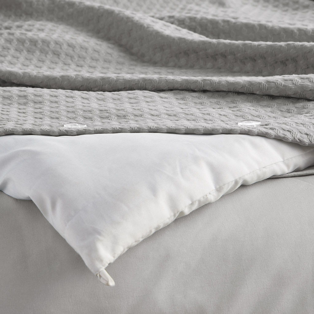 Mina - Full/Queen Waffle Weave Textured Comforter Set - Light Gray
