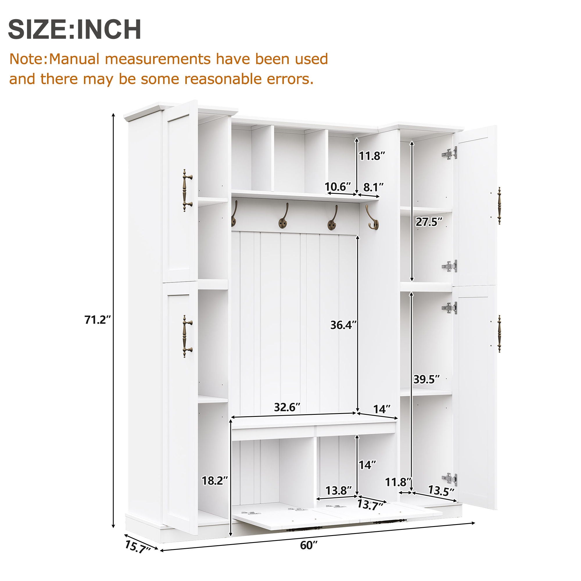 Hall Tree With 4 Side Cabinets