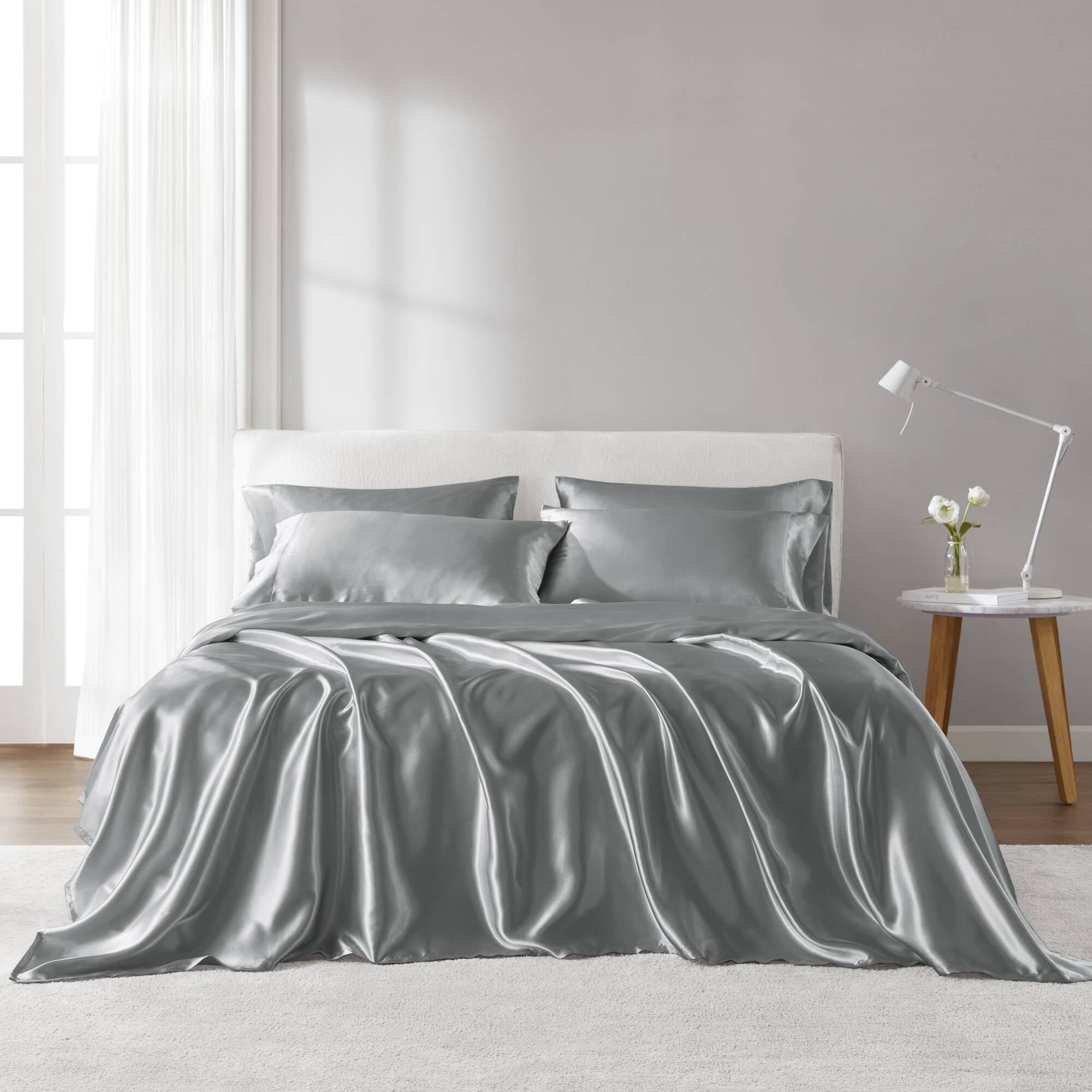 Satin - 4 Piece Twin Luxury Sheet Set - Gray