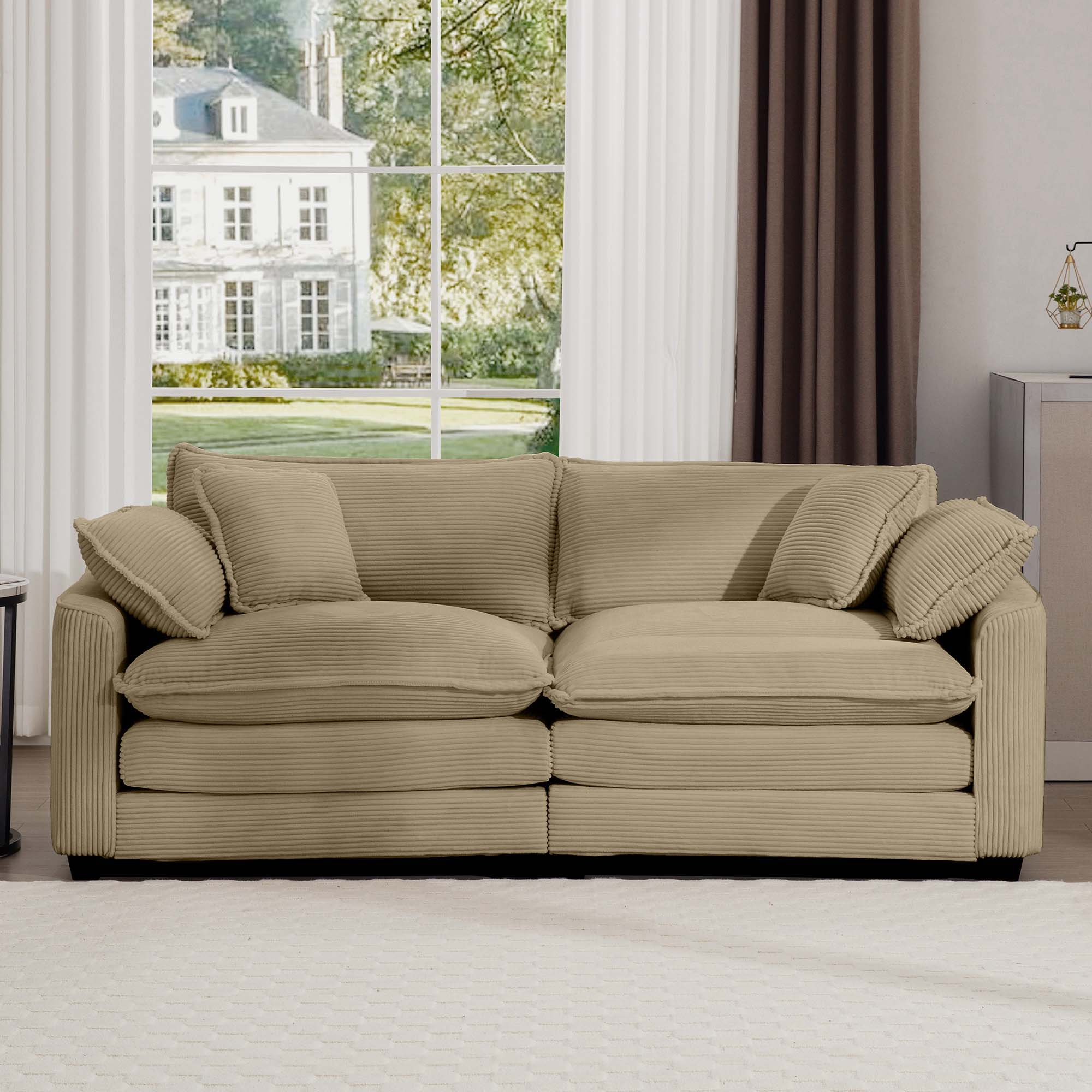 Modern 2 Seater With 4 Pillows, Upholstered Deep Seating Loveseat