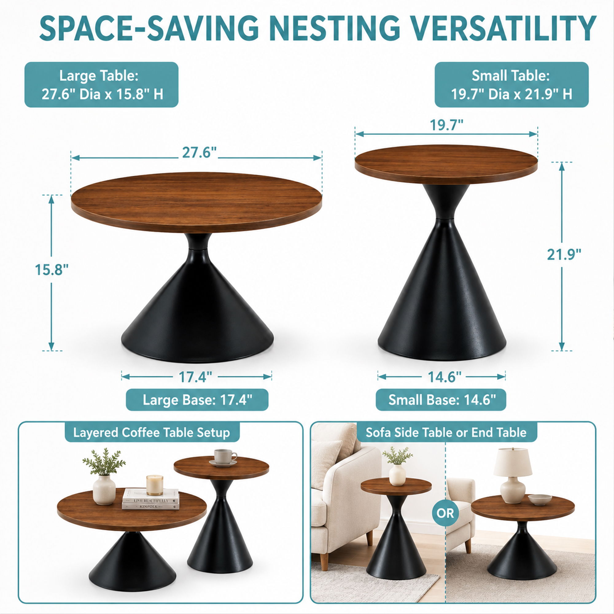 2 Piece Coffee Round Table Set