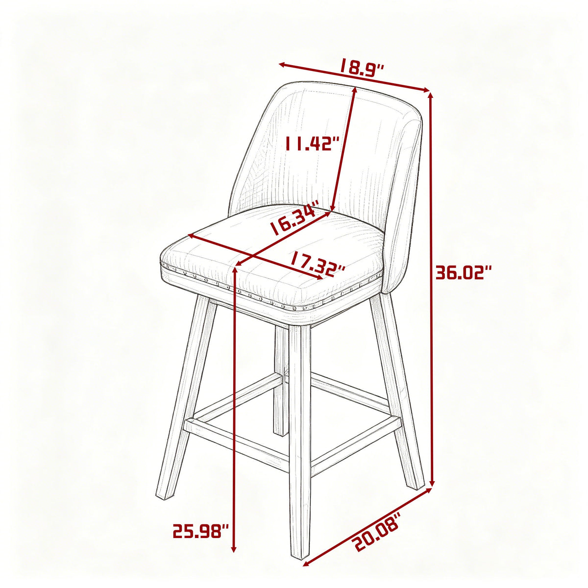 360° Swivel Bar Stool, Counter Height Kitchen Island Chair