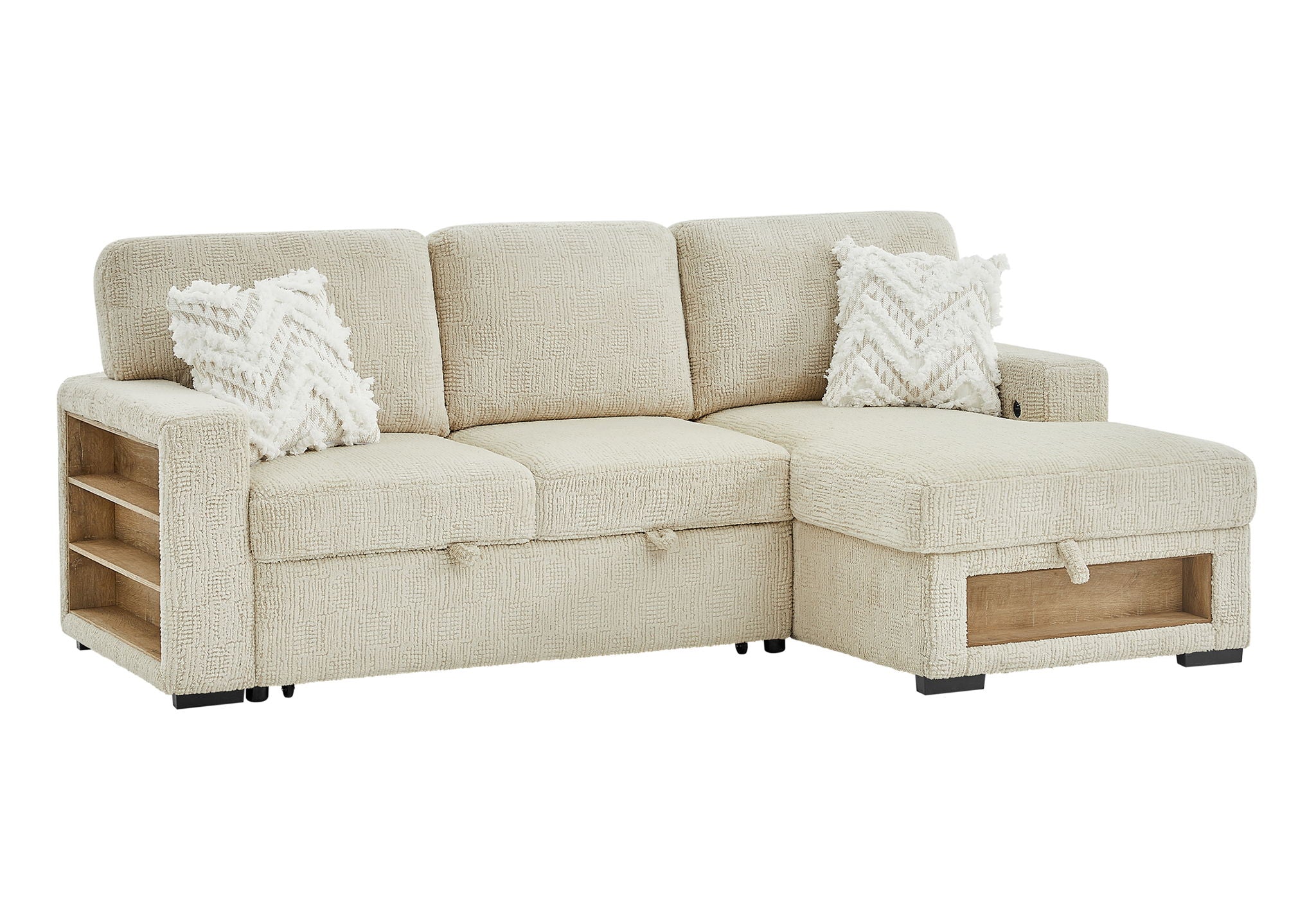 U0222 - Loveseat With Pull Out Sofa Bed And 1 Pillow - Cream
