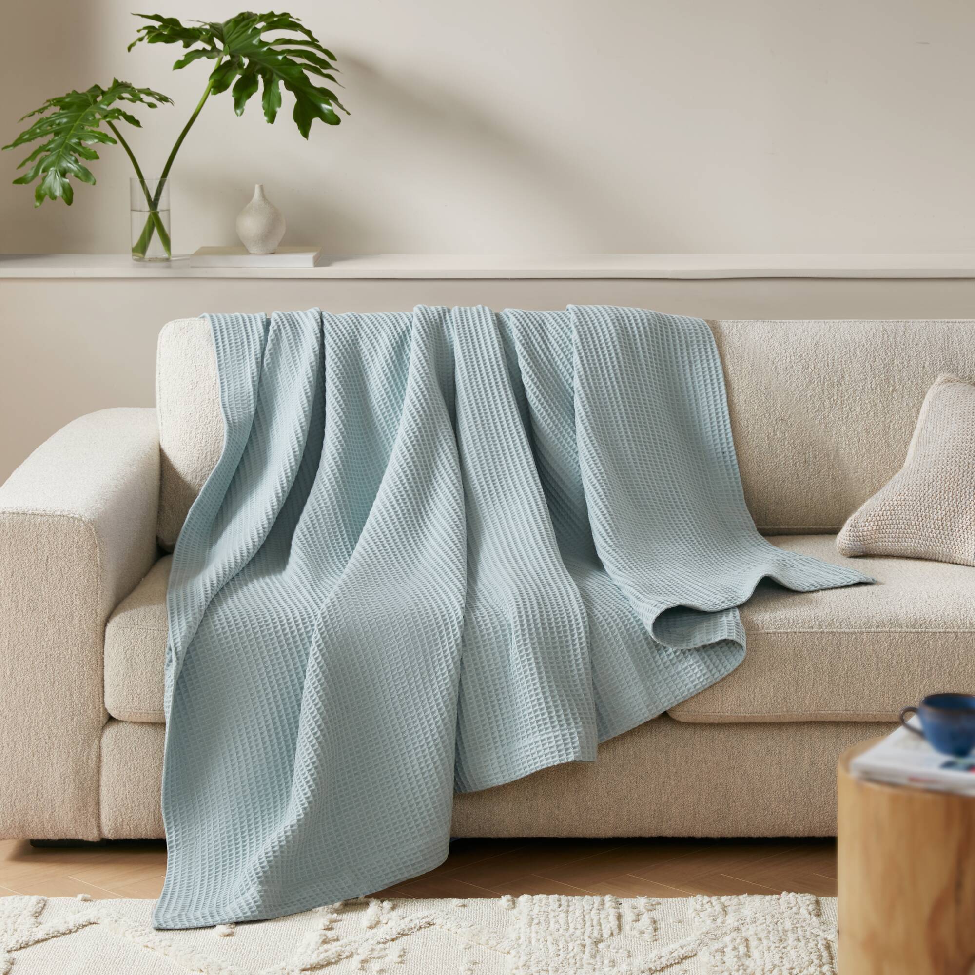 Waffle Weave - King Cotton Blanket - Aqua