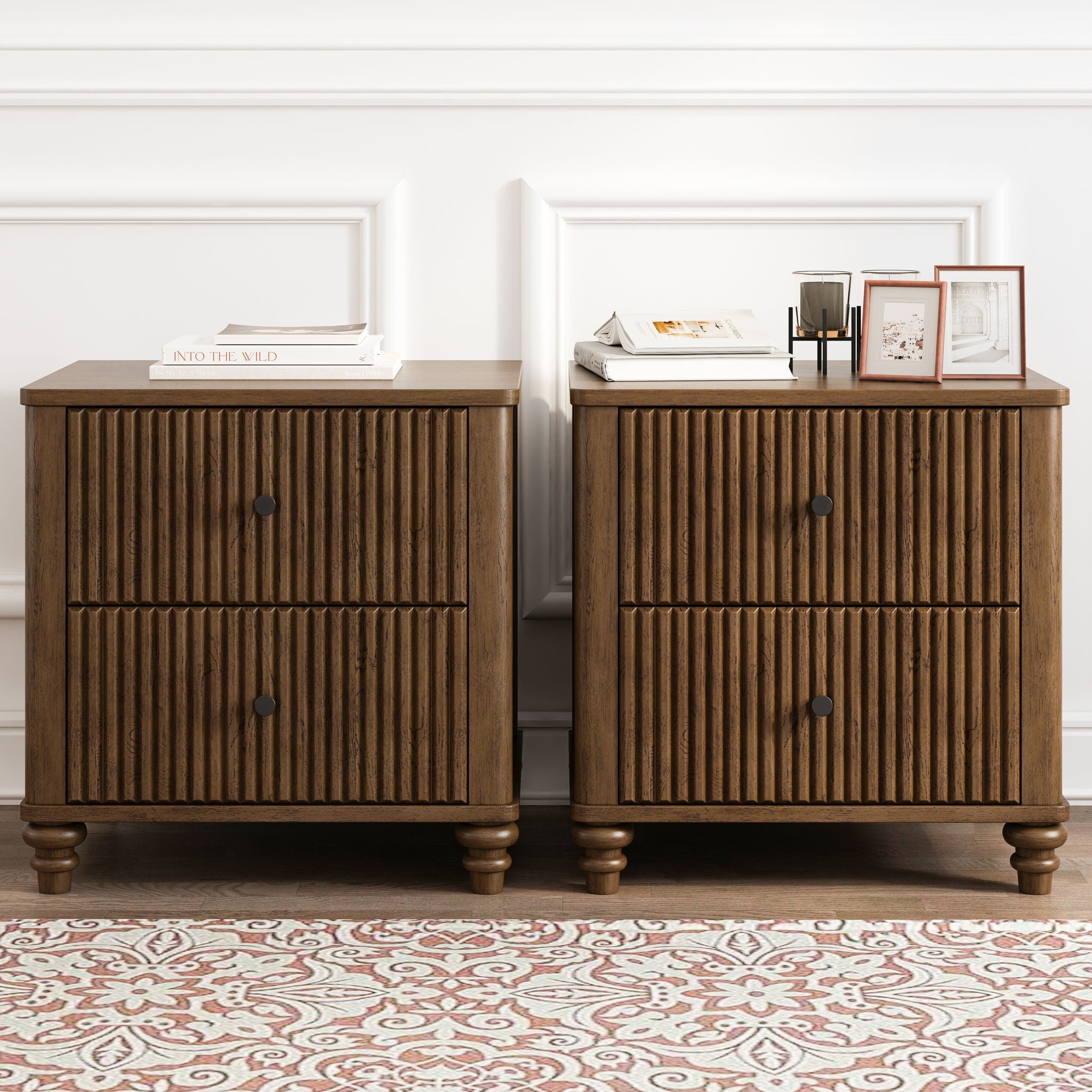 Fluted Nightstand With 3 Drawers