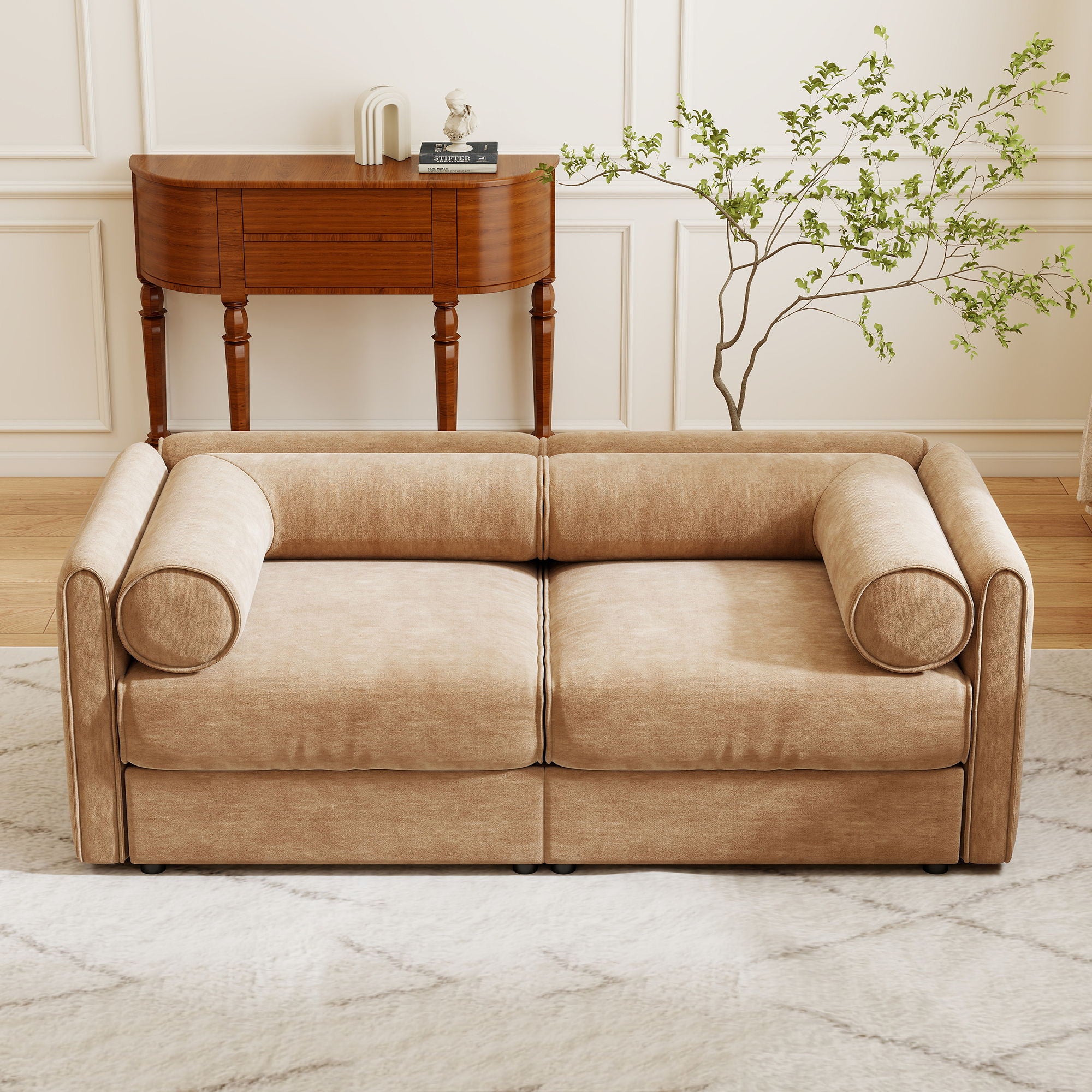 Stylish Sofa With Storage Seat And Cylindrical Backrest