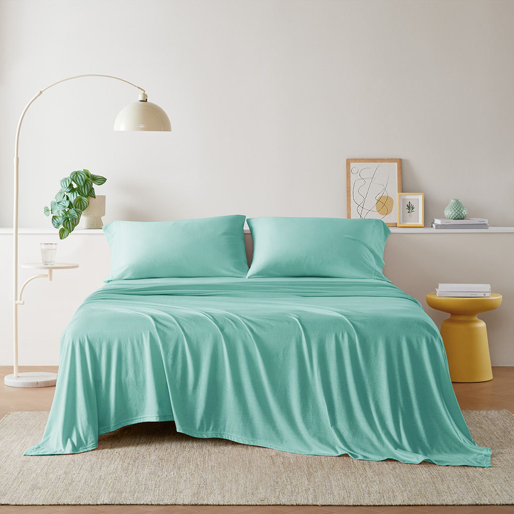 Cotton Blend Jersey Knit - Twin Long All Season Sheet Set - Aqua