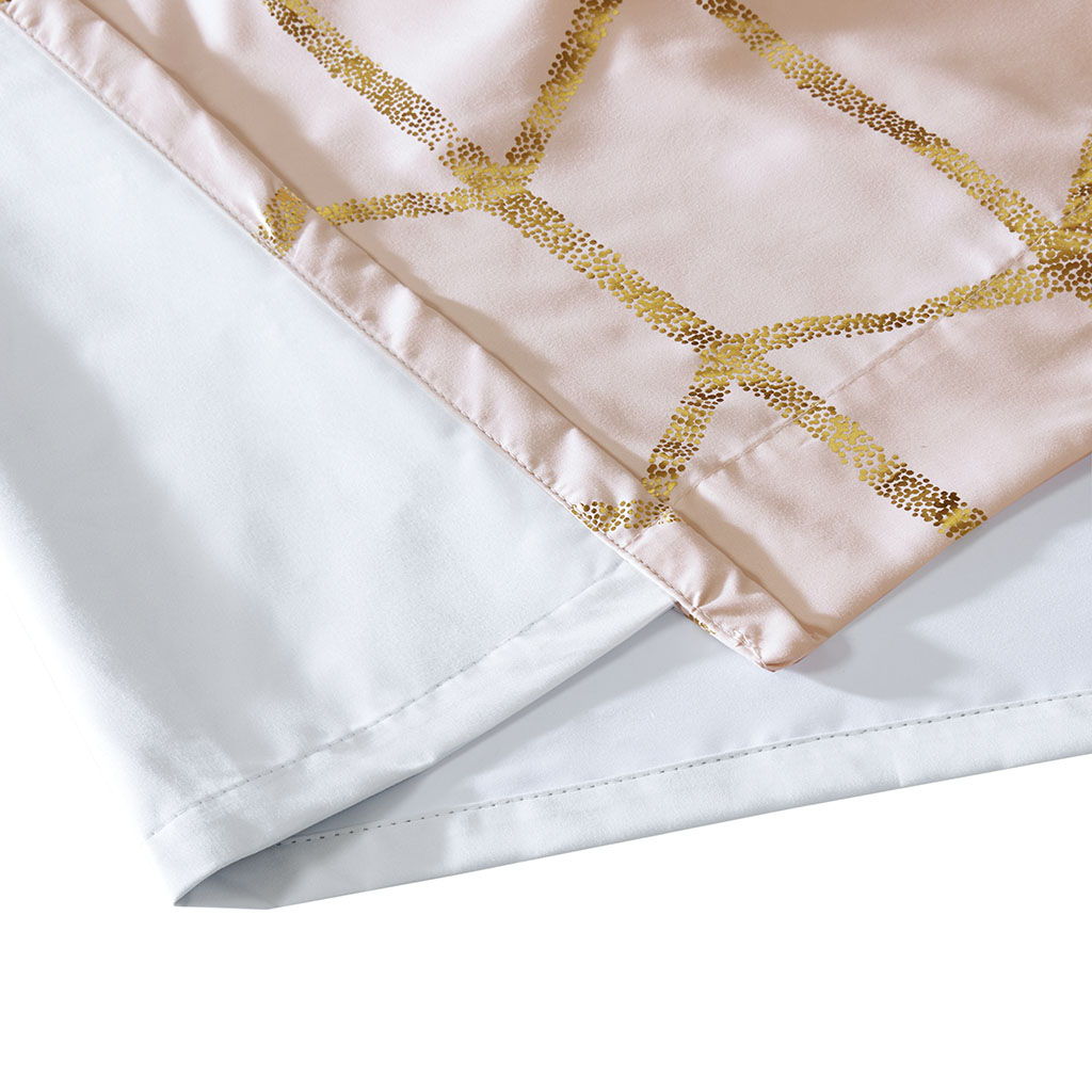 Raina - 84" Total Blackout Metallic Print Grommet Top Curtain Panel - Blush / Gold