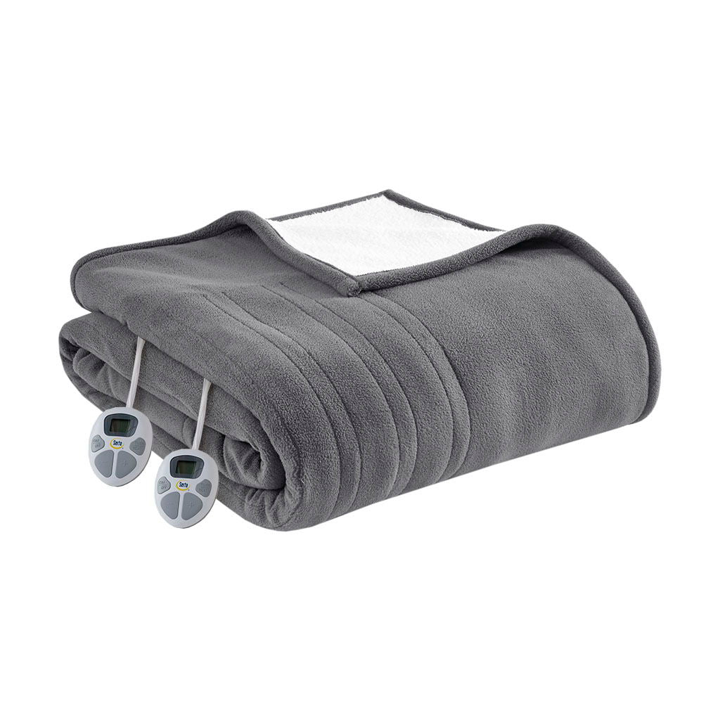 Fleece to Sherpa - Queen Comfort Heated Blanket - Dark Gray