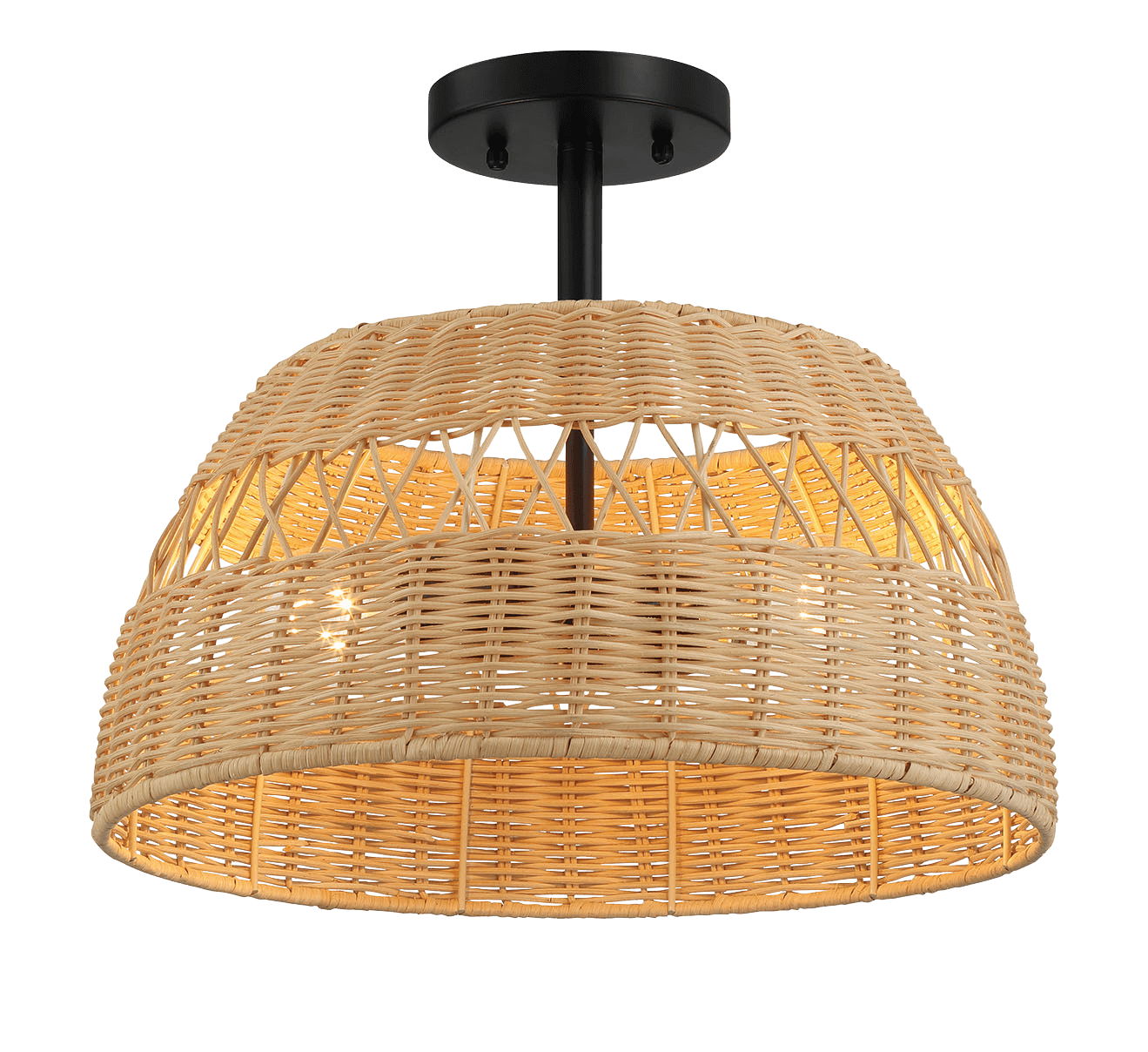 Twinkle - Double Lights Semi Flush With Shade - Black / Rattan