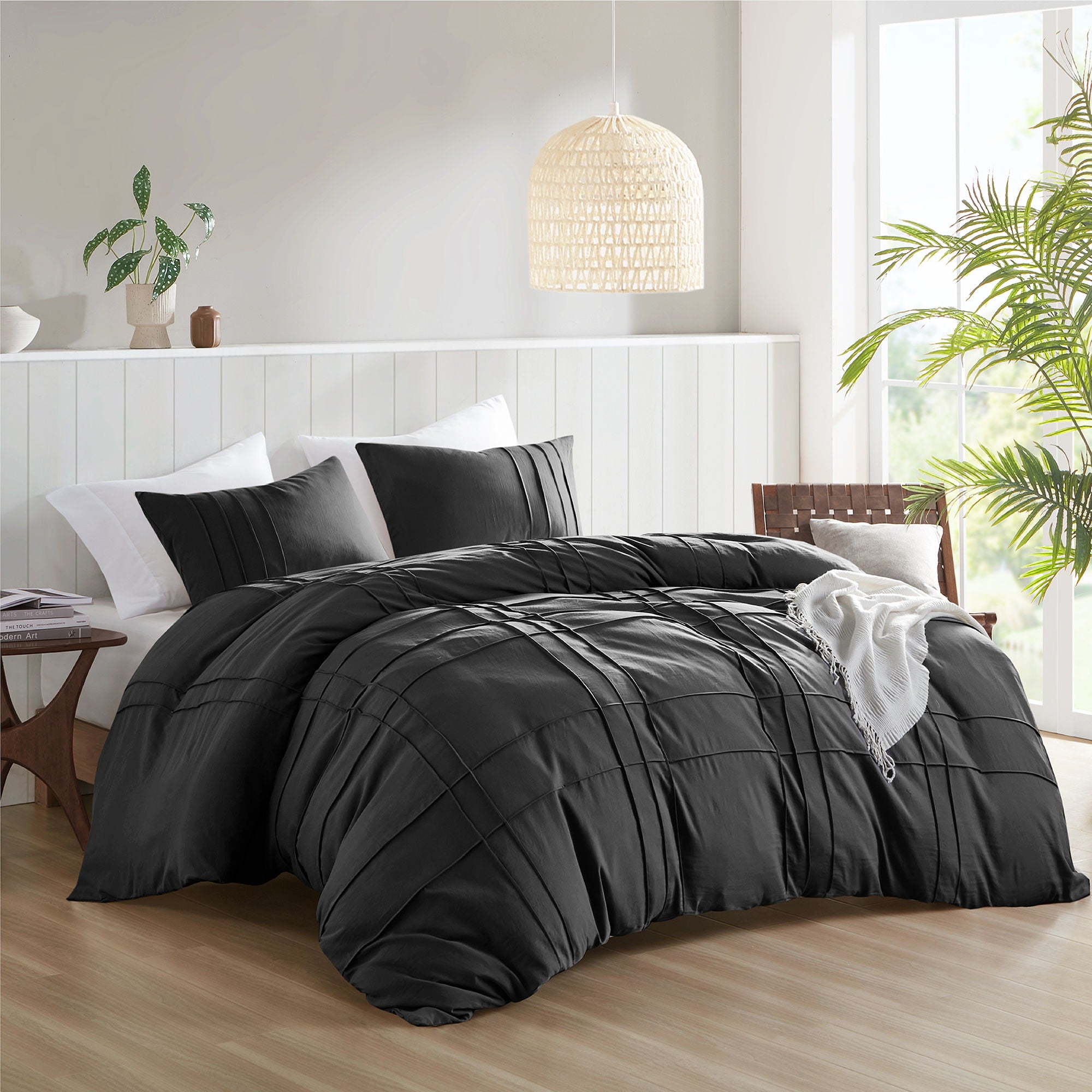 Porter - Twin/Twin Long Soft Washed Pleated Duvet Cover Set - Black