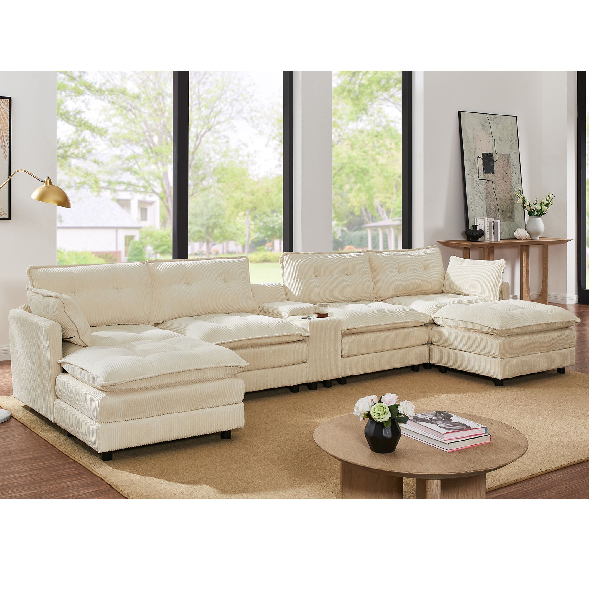 Oversized Modular Sectional Sofa With Multi Functional Console
