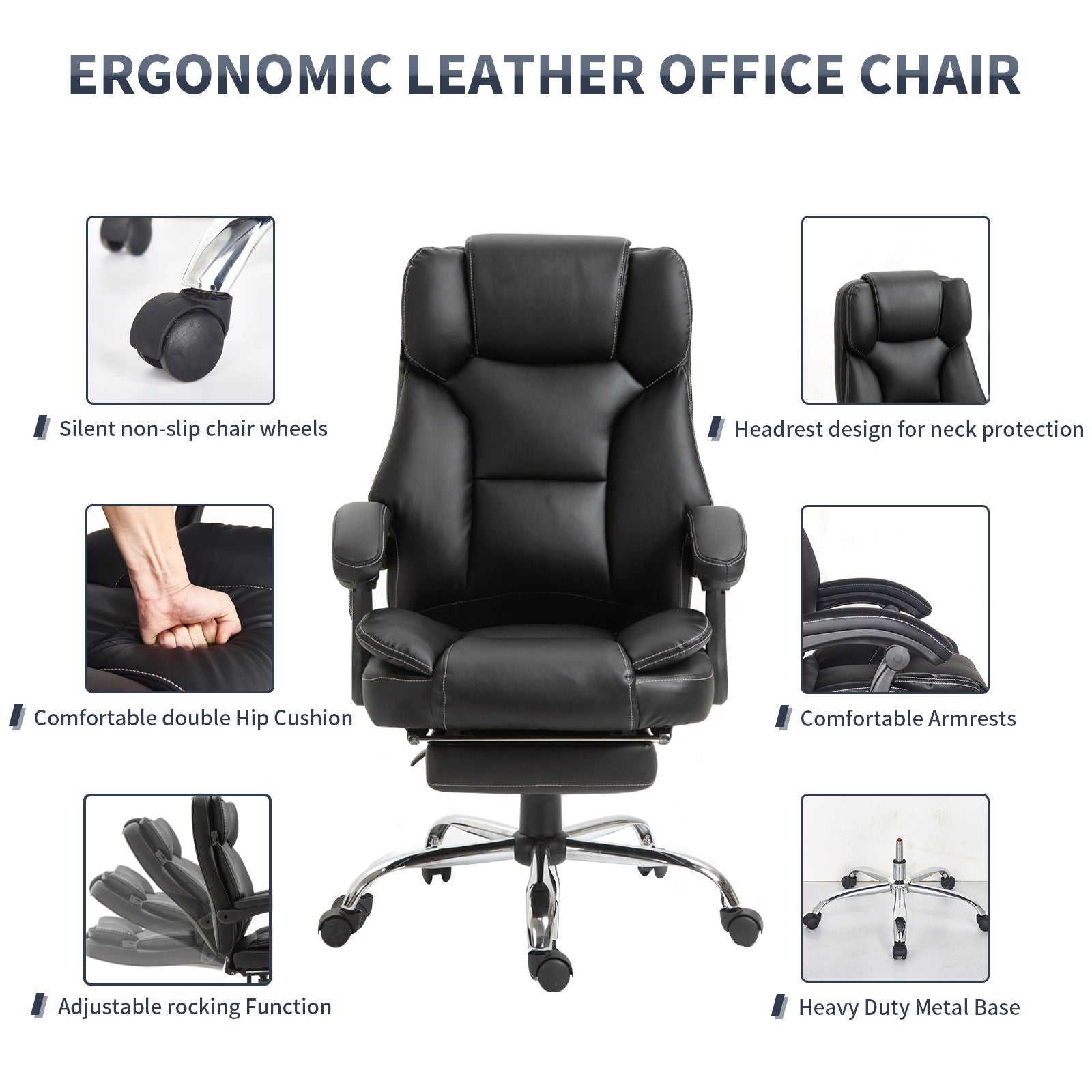 Reclining Office Chair With Massage, Ergonomic Computer Chair With Foot Rest - Black