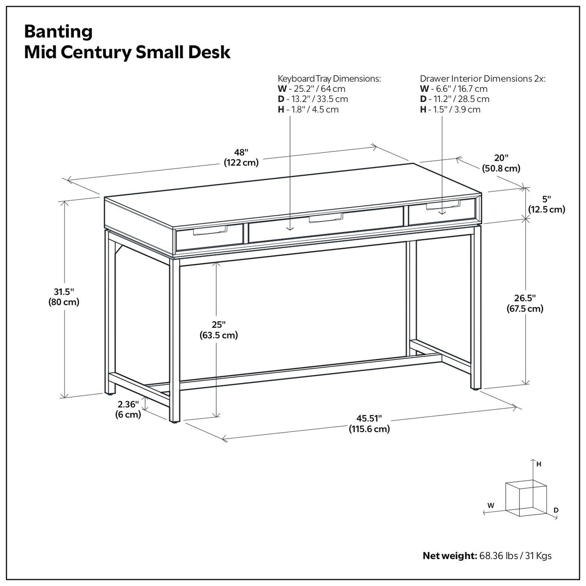 Banting - Small Desk - Walnut Brown