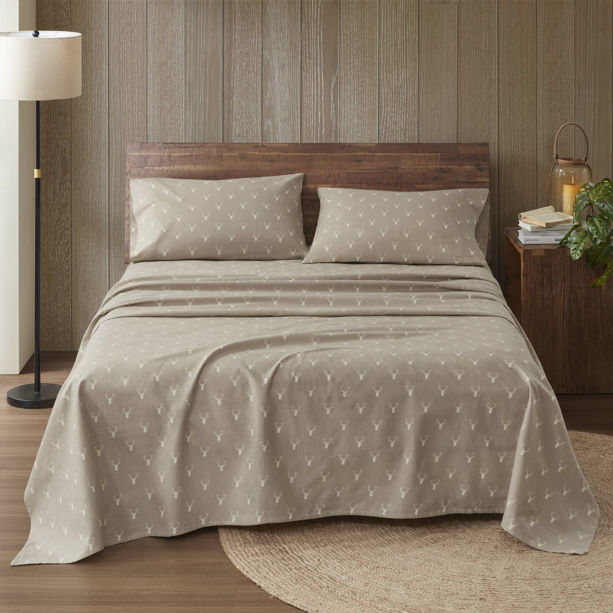 Flannel - Twin 100% Flannel Printed Sheet Set - Stag Head
