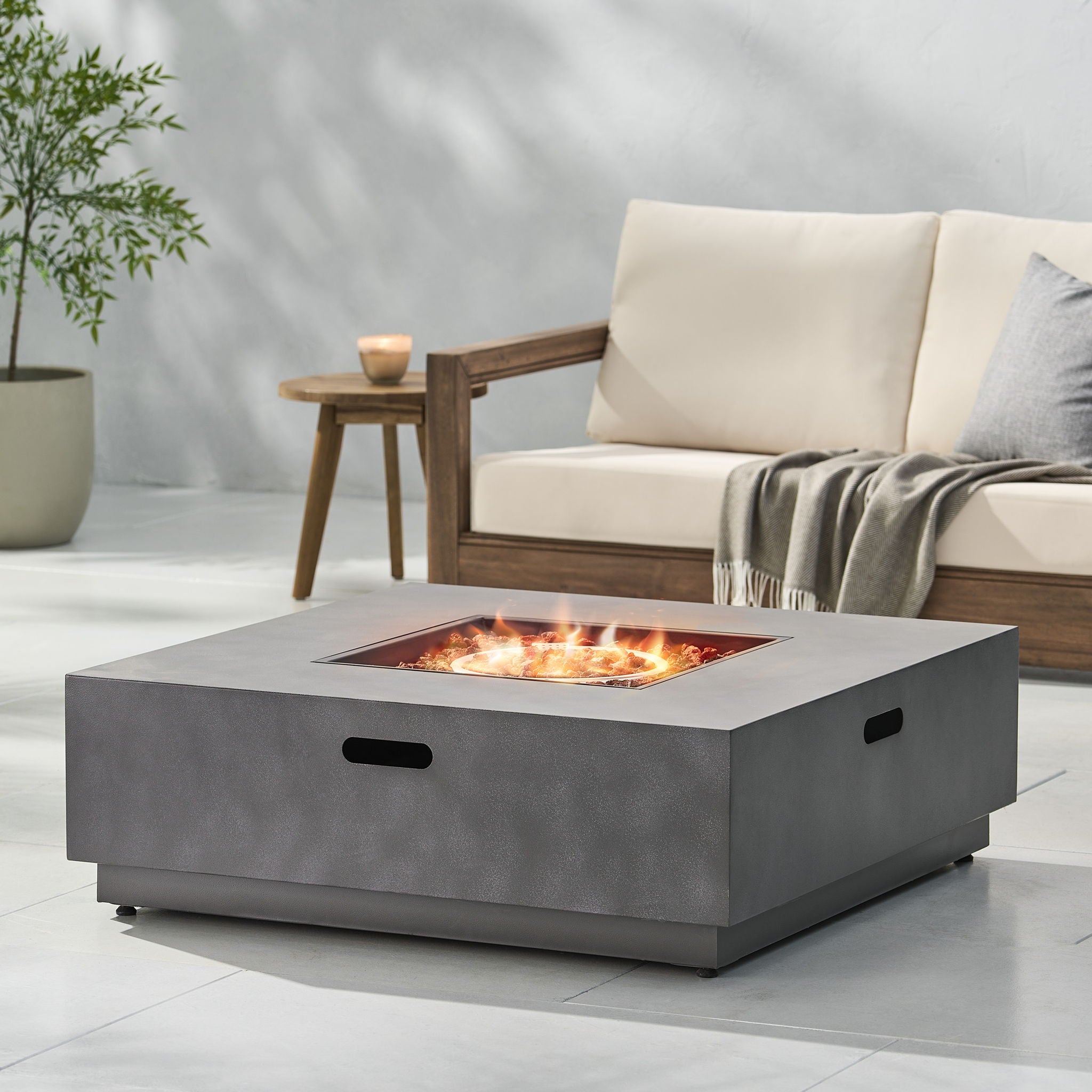 Modern Square Iron Fire Pit 50, 000 Btu - Stone Gray