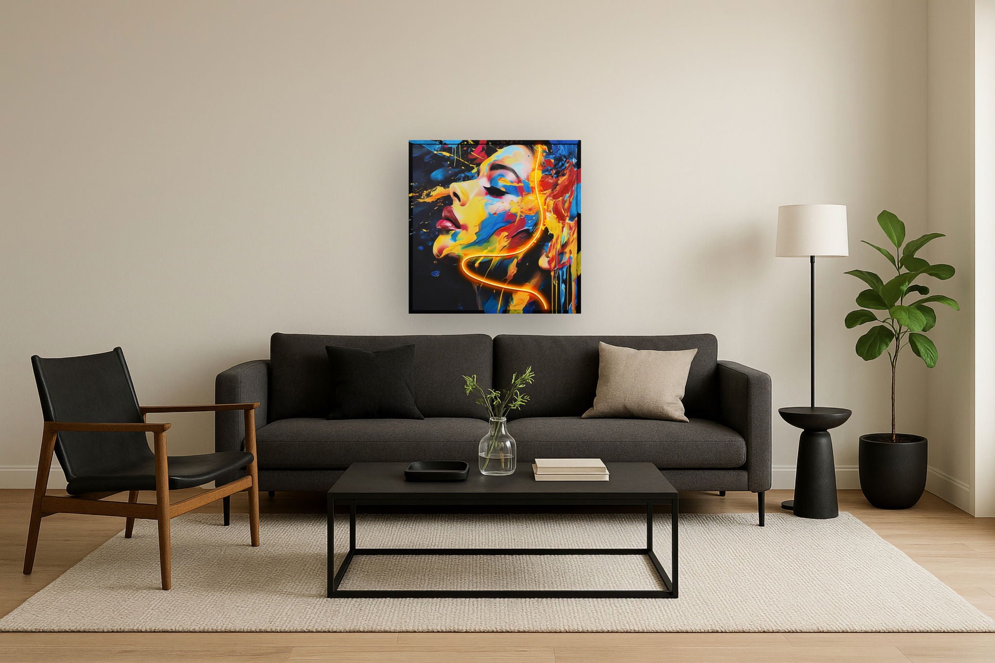 "VIVid Visage" Hand-Embellished LED In Frame - Black / Multicolor