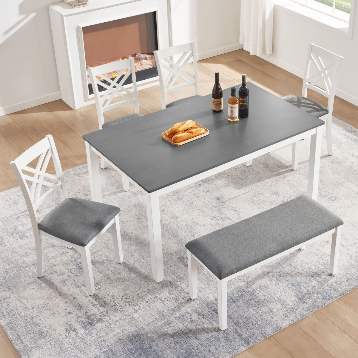 6 Piece Dining Table Set With Bench