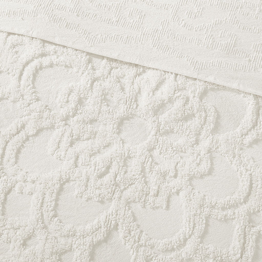 Laetitia - Twin Tufted Medallion Fringe Coverlet Mini Set - Off White