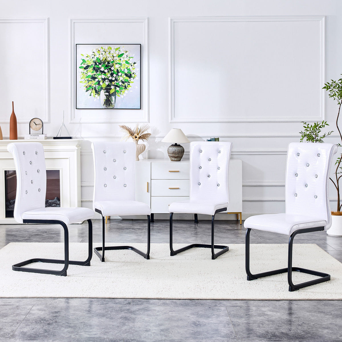Alligator Skin Upholstered Dining Chairs (Set of 4) - White / Black