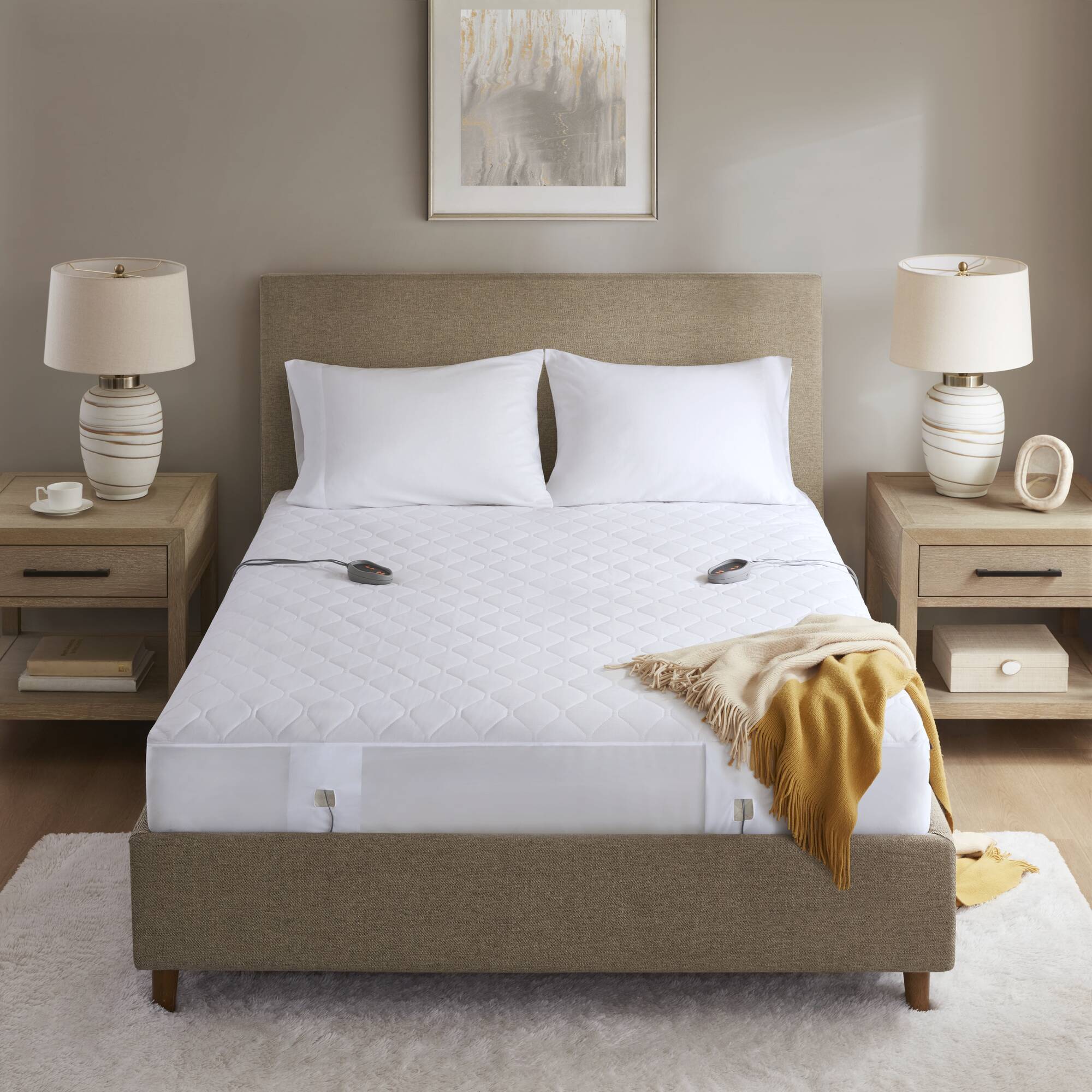Cotton Blend - 15" Queen Heated Mattress Pad - White