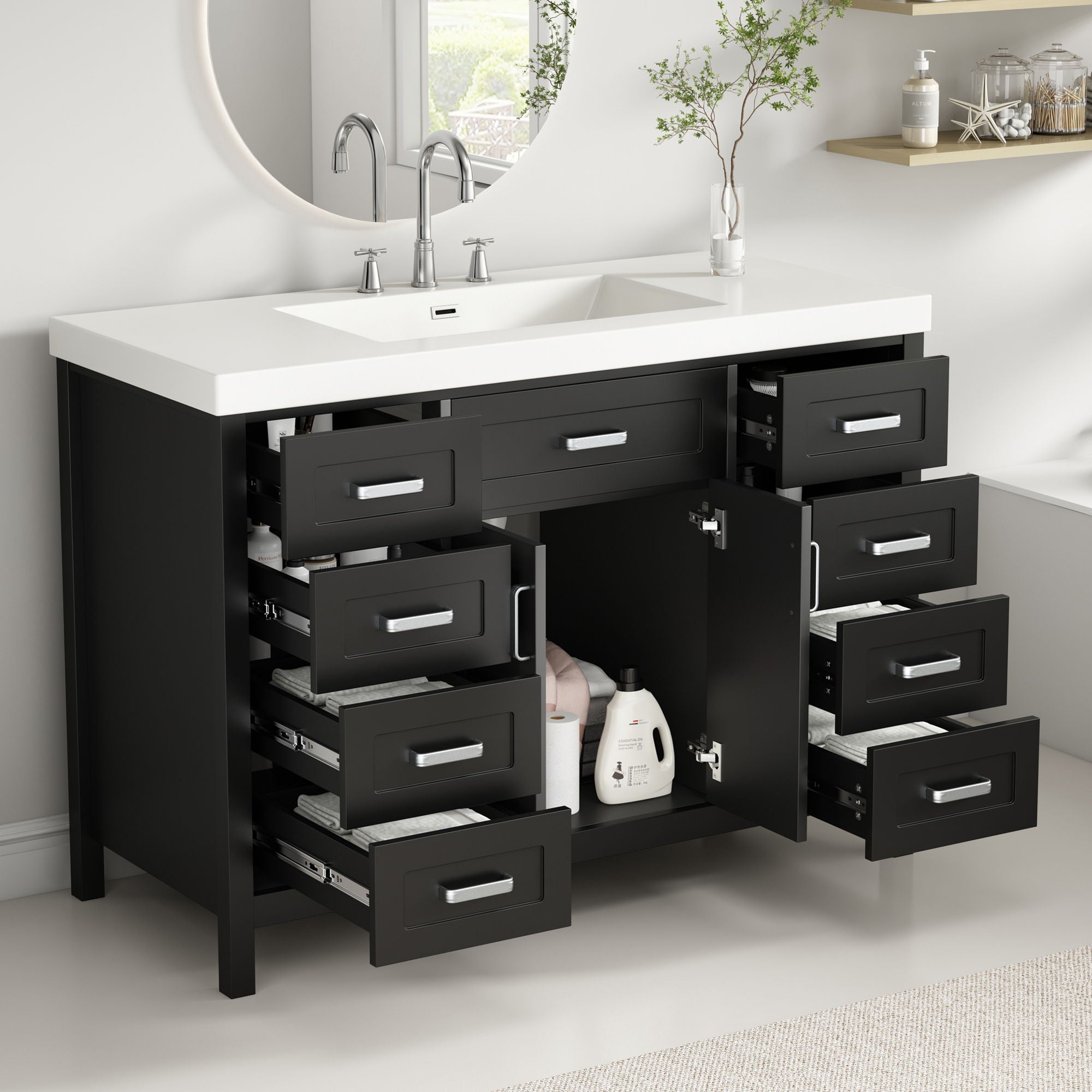 Bathroom Vanity With Sink, 2 Doors 8 Drawers, Soft Close System, Classic Design