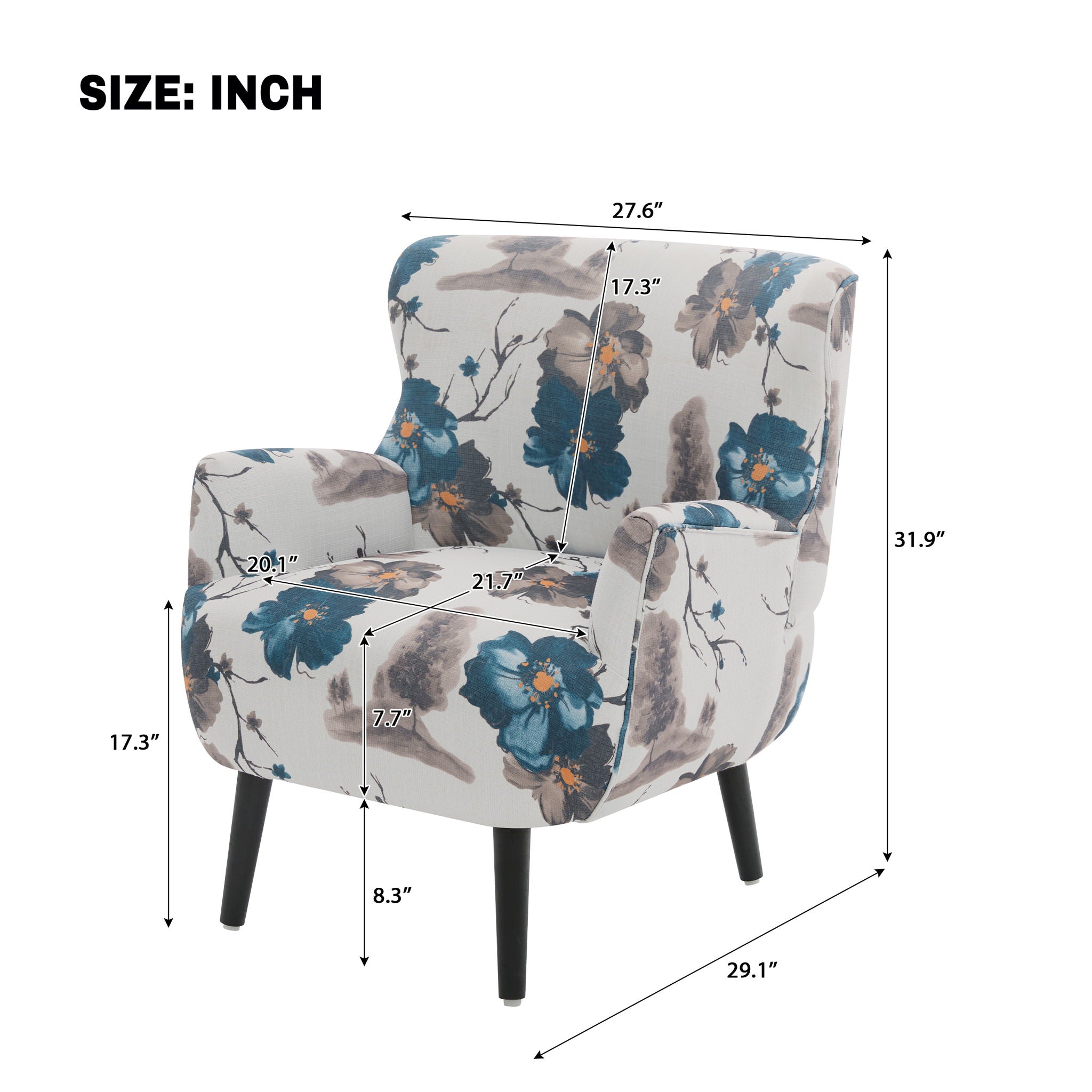 Armchair With Round Arm - White / Blue
